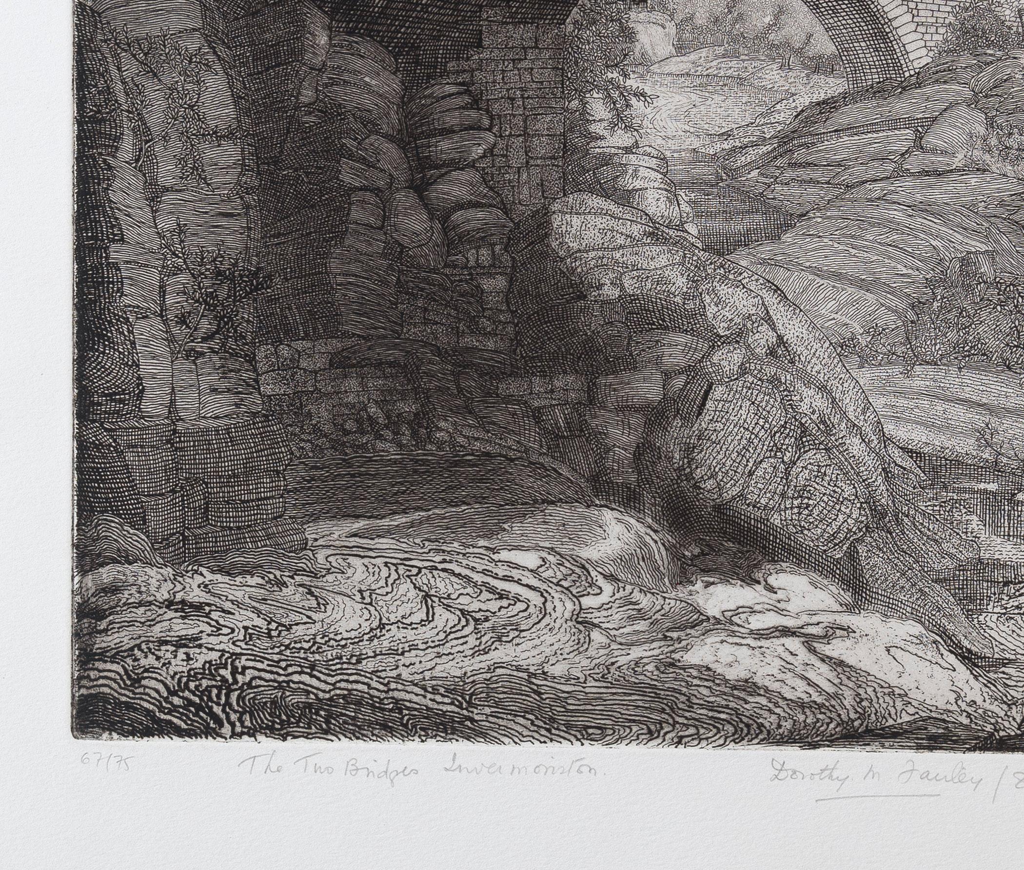 Los dos puentes, río Moriston - Print de Dorothy M Fairley