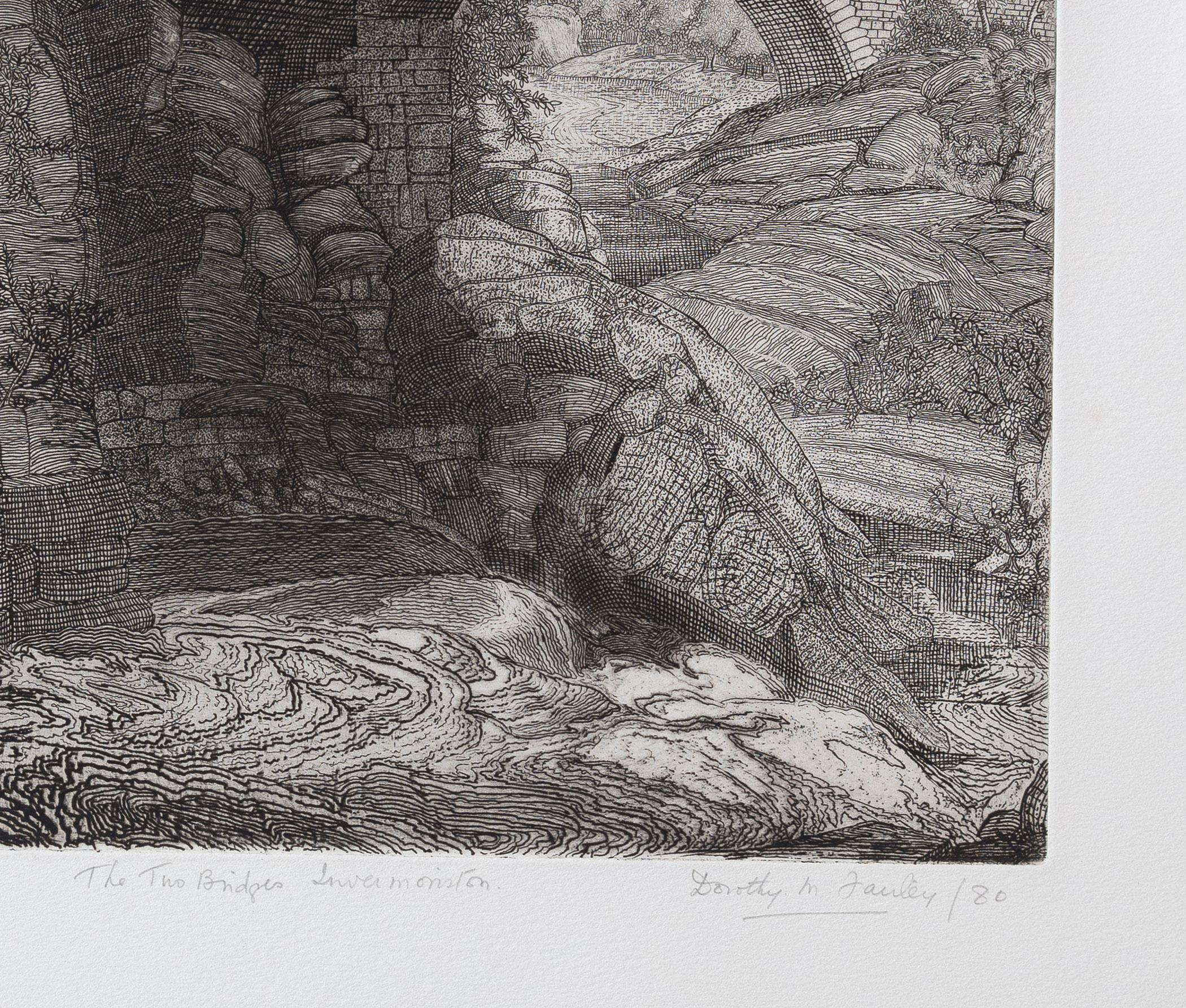 Los dos puentes, río Moriston - Print Otro estilo de arte de Dorothy M Fairley