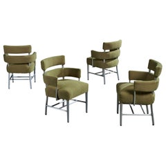 Dorothy Marckwald, Sedie da sala da pranzo, alluminio, tessuto, Stati Uniti, 1950