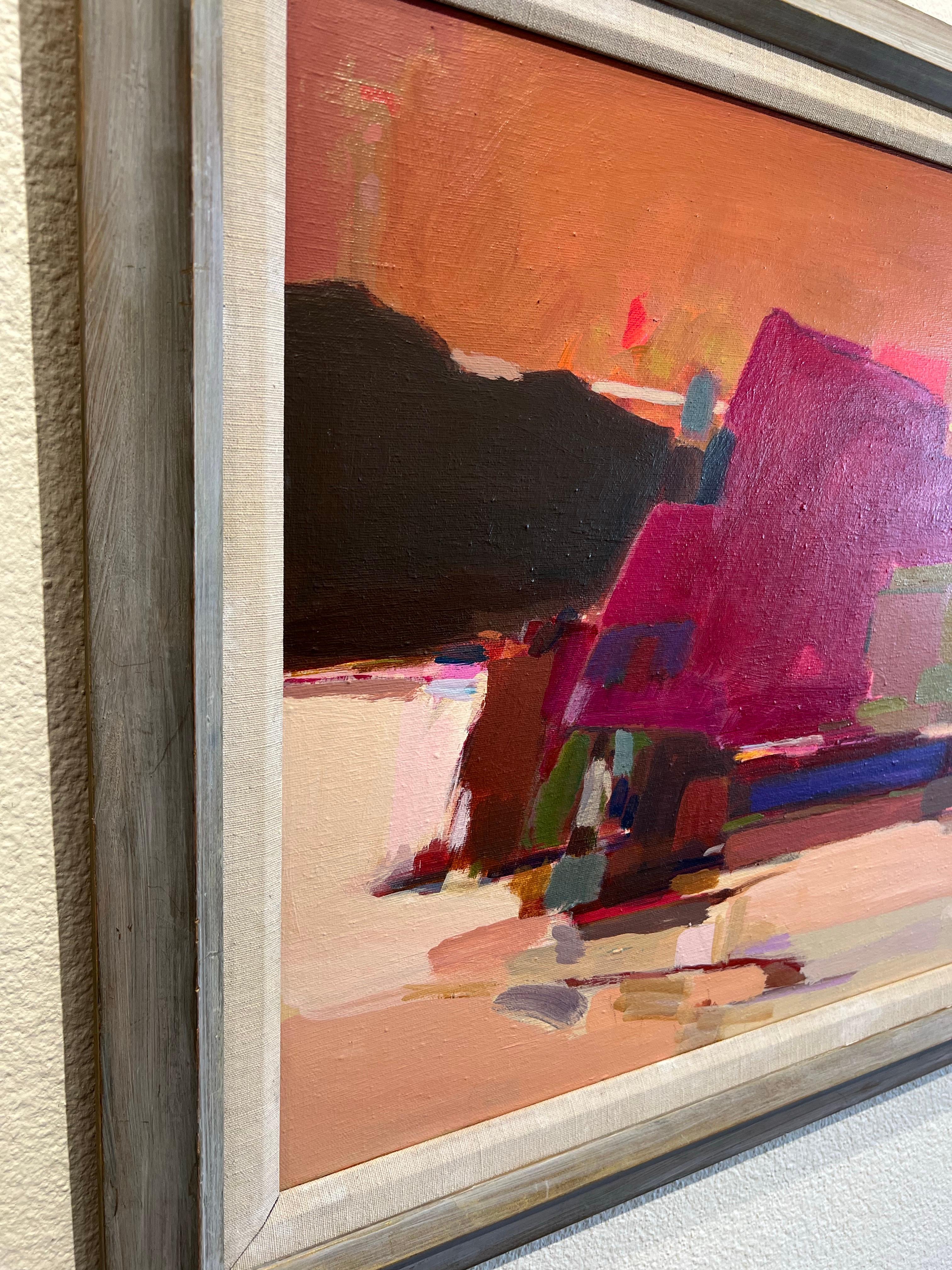 Magenta Rock, peinture à l'huile contemporaine sur roche. - Painting de Dorothy Marootian