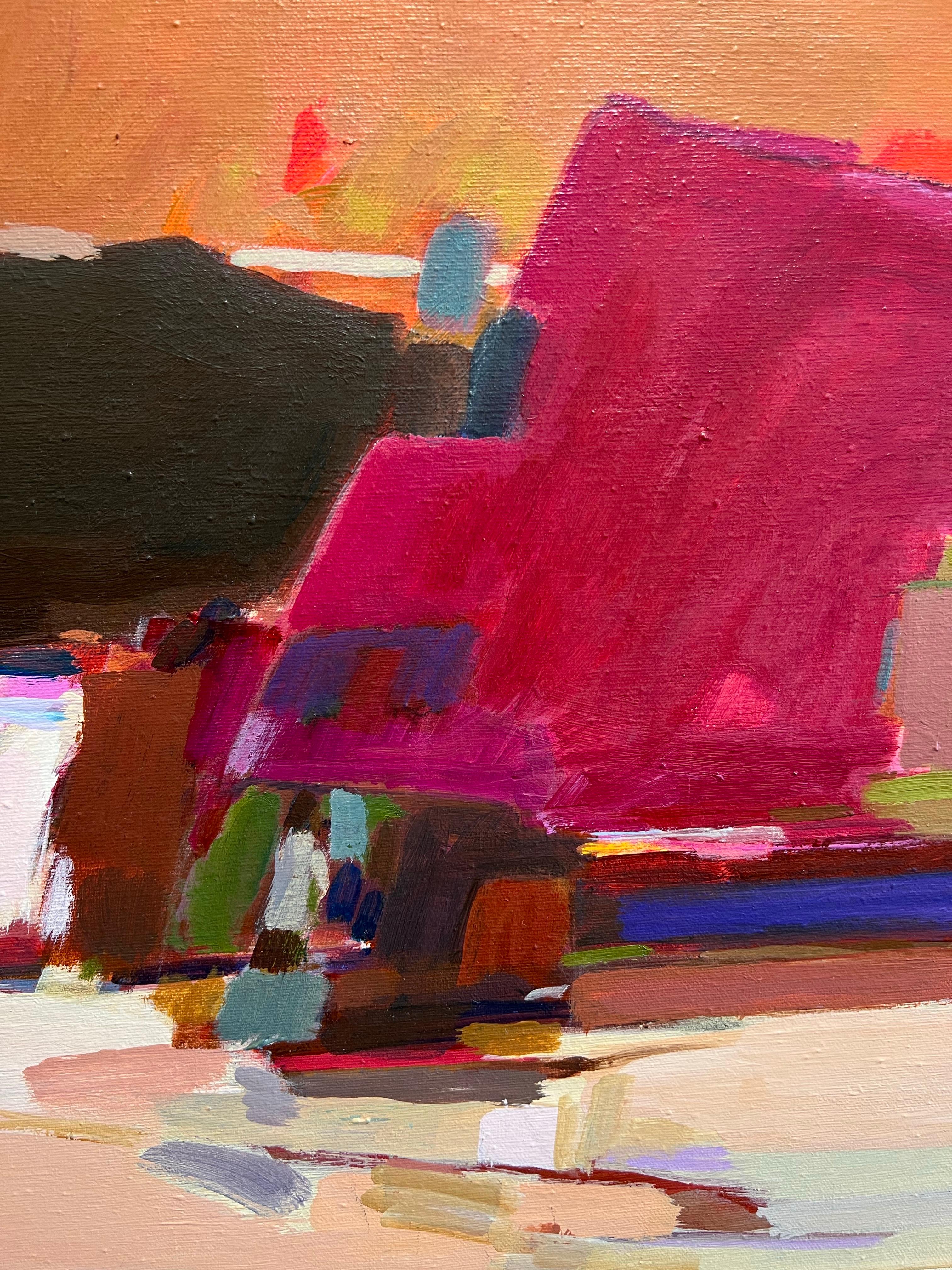 Magenta Rock, peinture à l'huile contemporaine sur roche. - Expressionnisme abstrait Painting par Dorothy Marootian