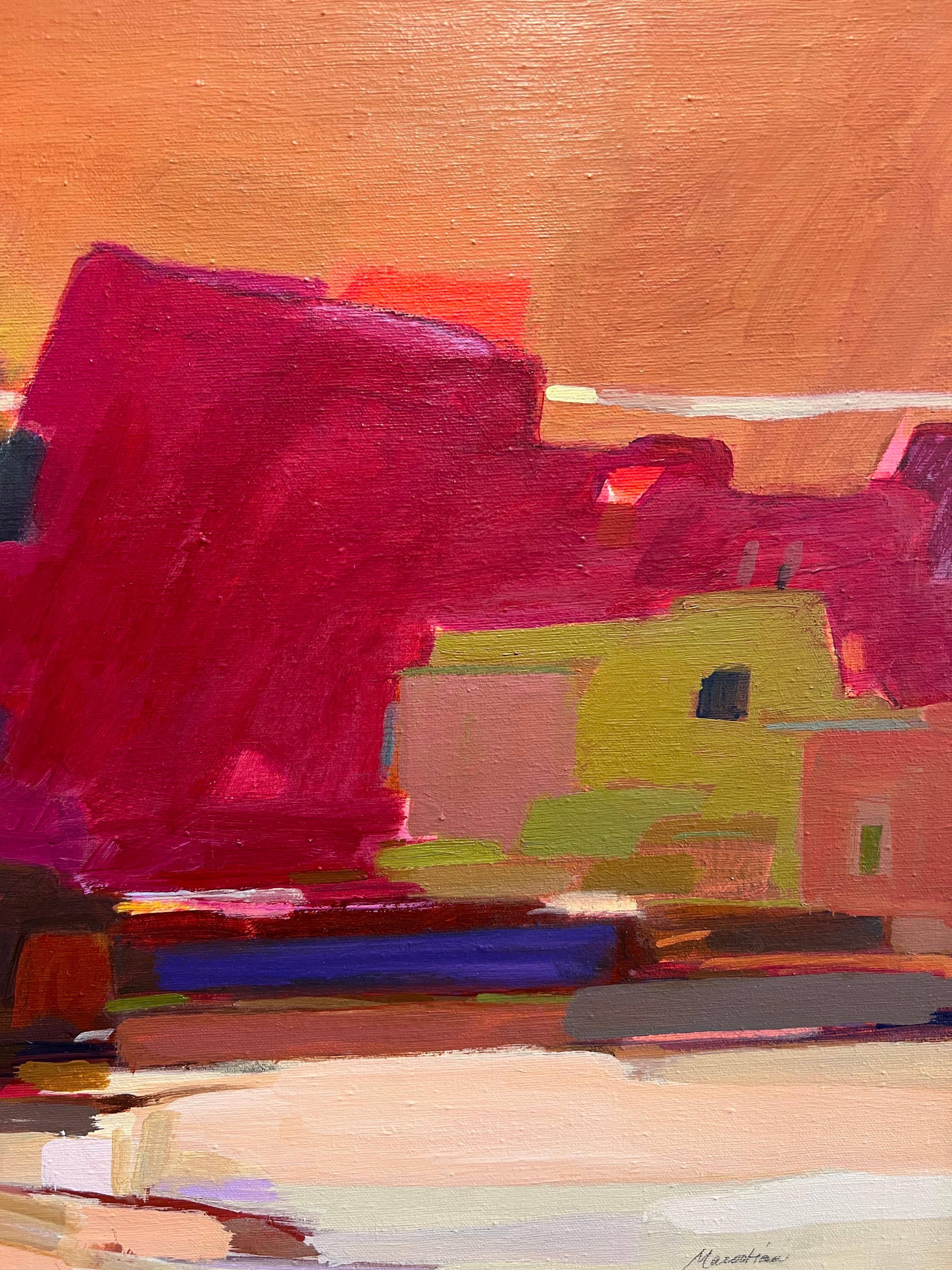 Magenta Rock, peinture à l'huile contemporaine sur roche. - Orange Landscape Painting par Dorothy Marootian