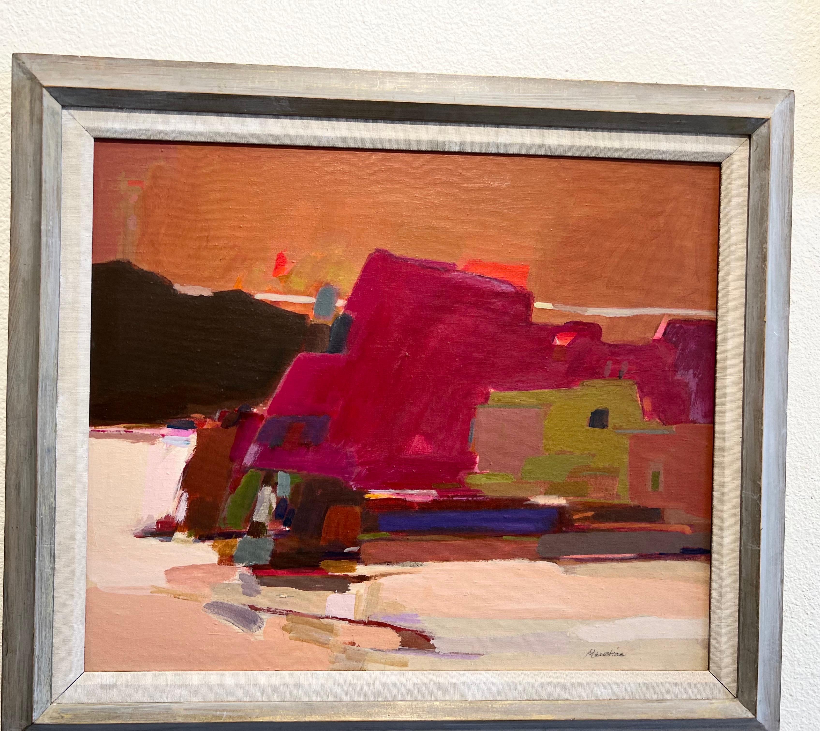 L'œuvre impressionniste abstraite sur toile de Dorothy Marootian, intitulée Magenta Rock. Signé en bas à droite. 