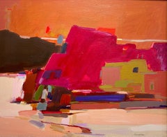 Magenta Rock, peinture à l'huile contemporaine sur roche.