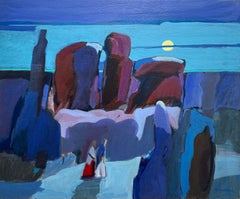 Paseo nocturno, Pintura contemporánea sobre lienzo.