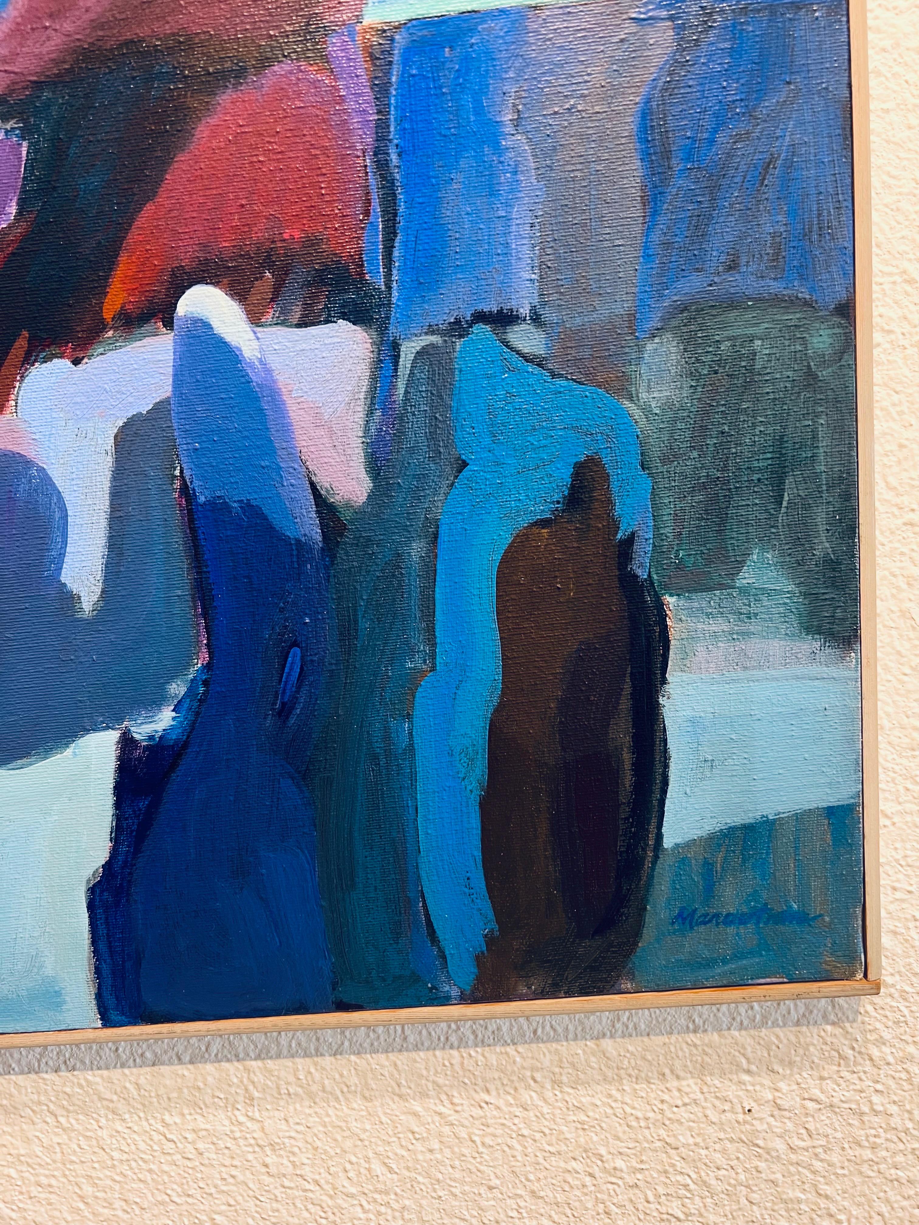 Passeggiata notturna, pittura contemporanea su tela. - Abstract Painting Blu di Dorothy Marootian