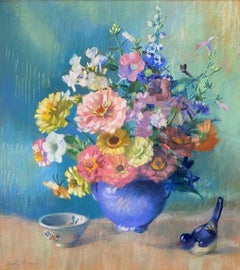 Mixed Flowers and Blue Bird