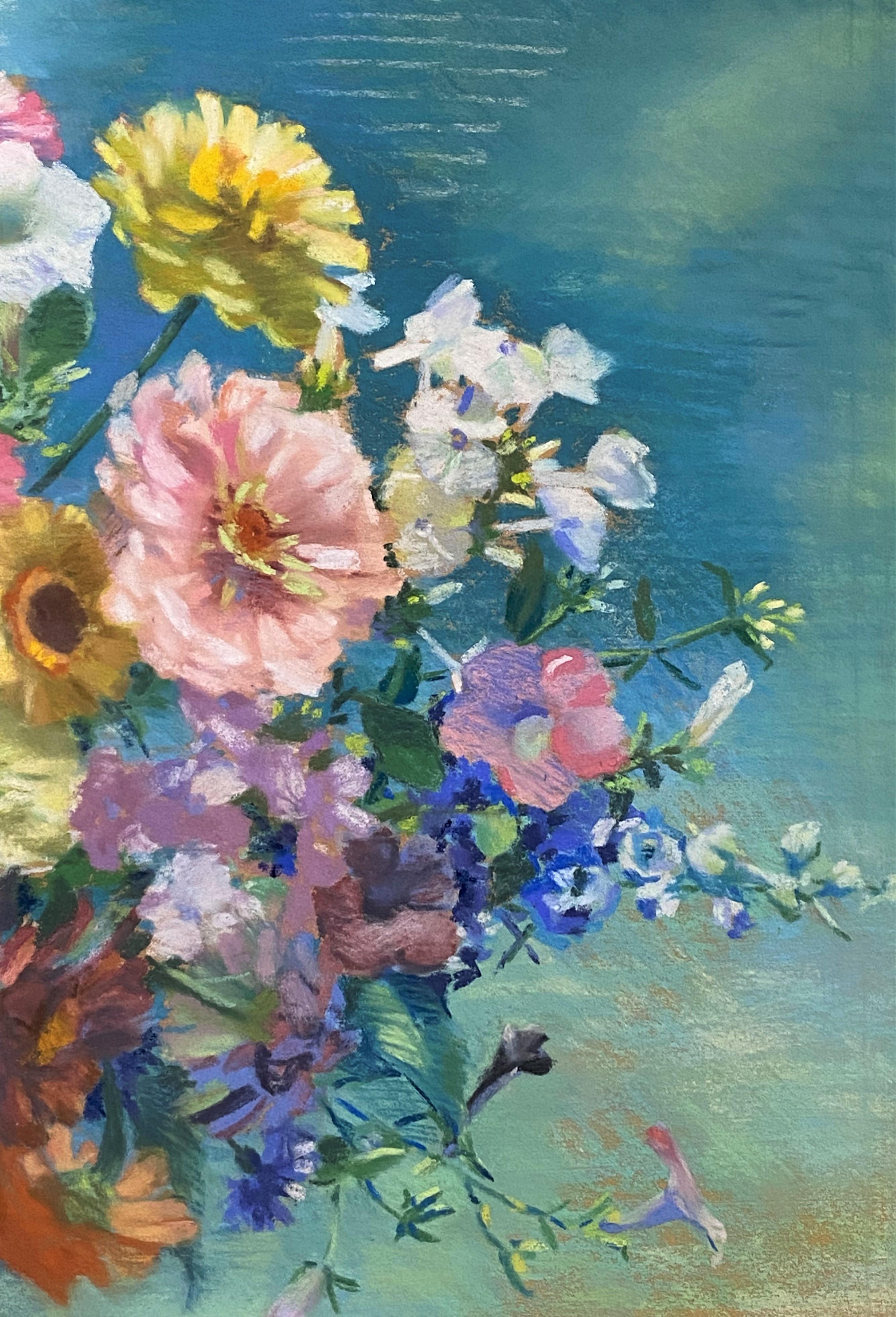 Gemischte Blumen und blauer Vogel (Amerikanischer Impressionismus), Painting, von Dorothy Neaves