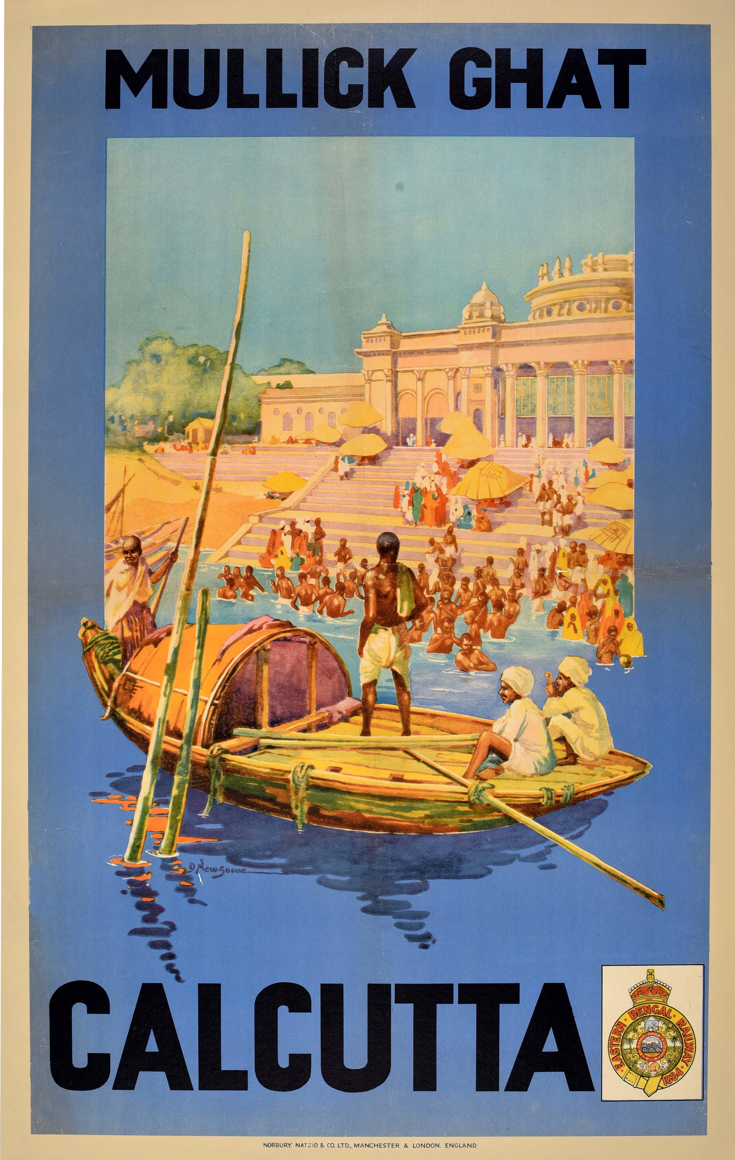 Print Dorothy Newsome - Affiche de voyage originale ancienne Calcutta Kolkata, Inde, Eastern Bengal Railway
