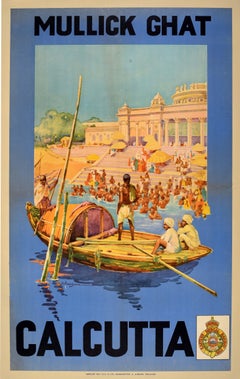 Original Antique Travel Poster Calcutta Kolkata India Eastern Bengal Railway