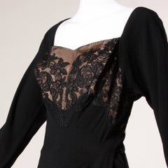 Abito da cocktail vintage in pizzo nero di Dorothy O'Hara, anni '40