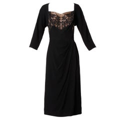 Abito da cocktail vintage in pizzo nero di Dorothy O'Hara, anni '40