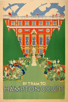 Affiche rétro originale de Londres Transports By Tram to Hampton Court Royal Palace
