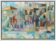 Original Oil Painting American Modern Mediterranean Village Colorful Cityscape