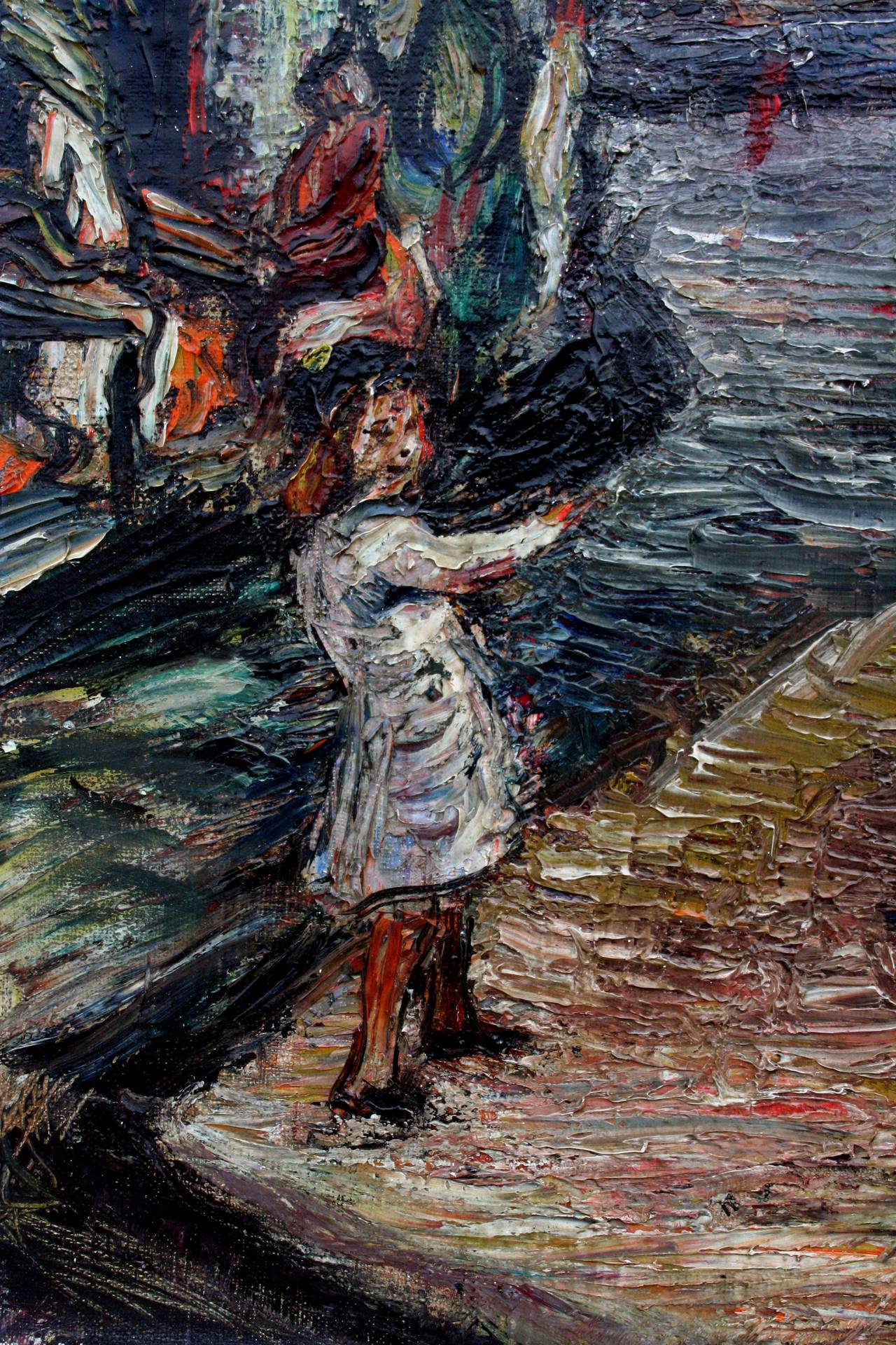 The Fishmonger 1940's New York Impasto Figurative Cityscape - Painting by Dorothy Rossen Greenberg