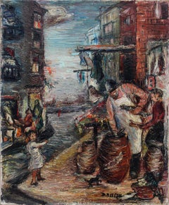 The Fishmonger 1940's New York Impasto Figurative Cityscape