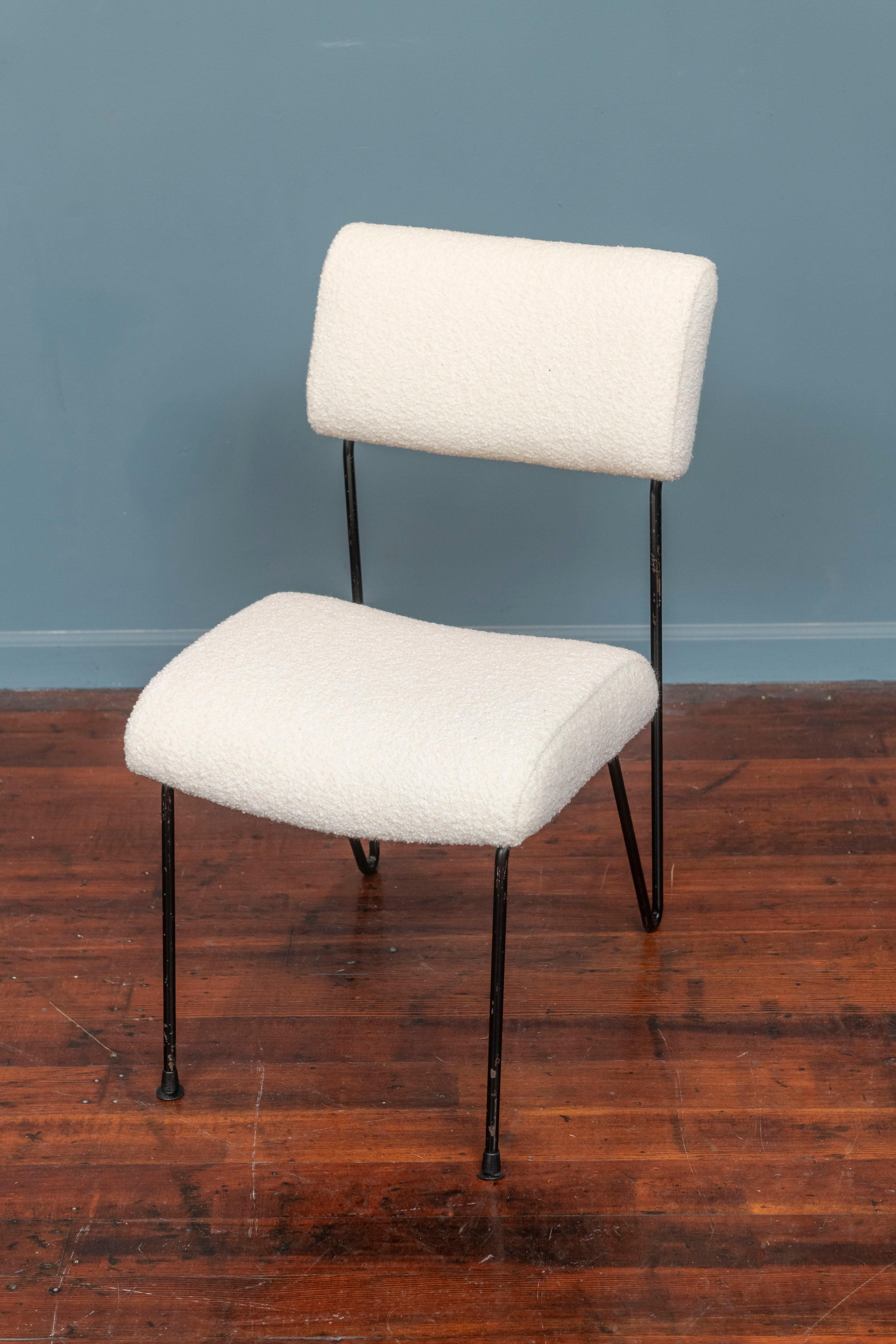 Dorothy Schindele design side chair for Modern Color inc. Newly upholstered in a ivory boucle fabric with original finish to the chair frame that is scuffed and chipped.