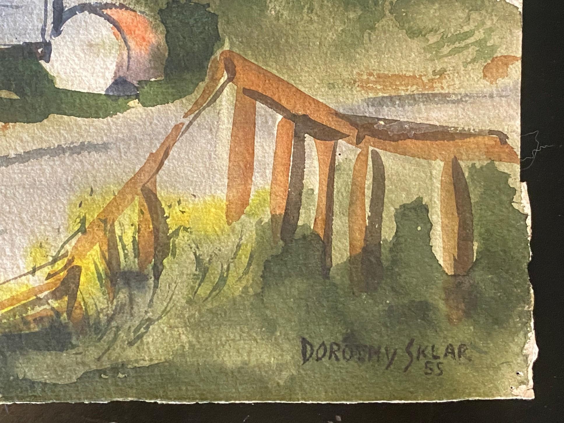 Dorothy Sklar Signed Mid-Century California Original Landscape & Church Painting For Sale 4