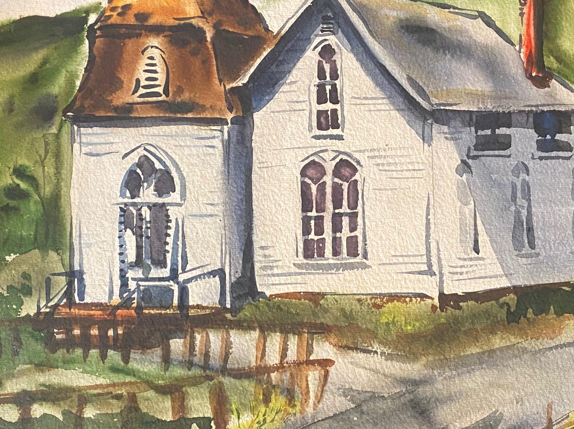 American Dorothy Sklar Signed Mid-Century California Original Landscape & Church Painting For Sale