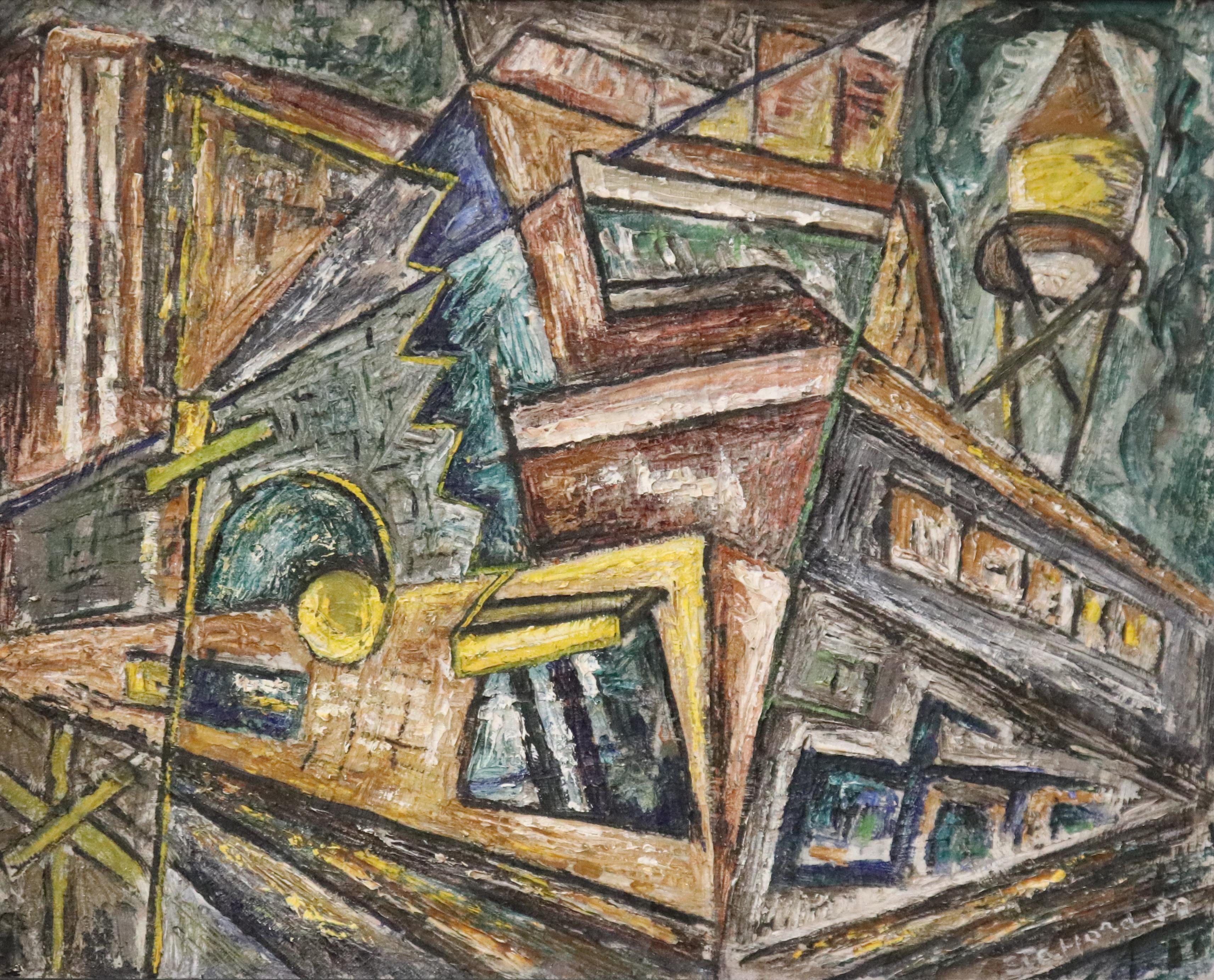 Dorothy Prohaska Stafford (Américaine 1902-1986) Peinture à l'huile sur toile de la période cubiste américaine intitulée 