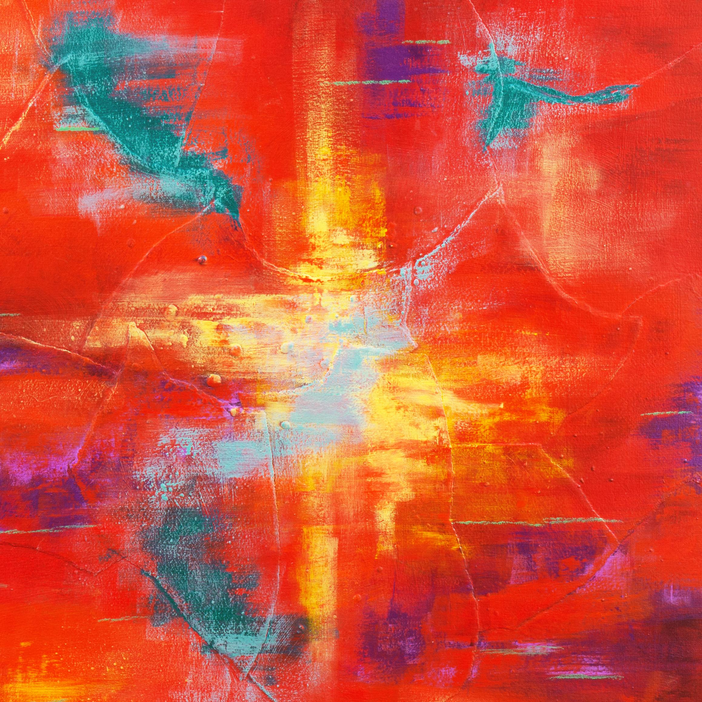 « Abstract in Coral and Scarlet », femme artiste, Pacific Grove Art Association - Rouge Abstract Painting par Dorothy Stonely