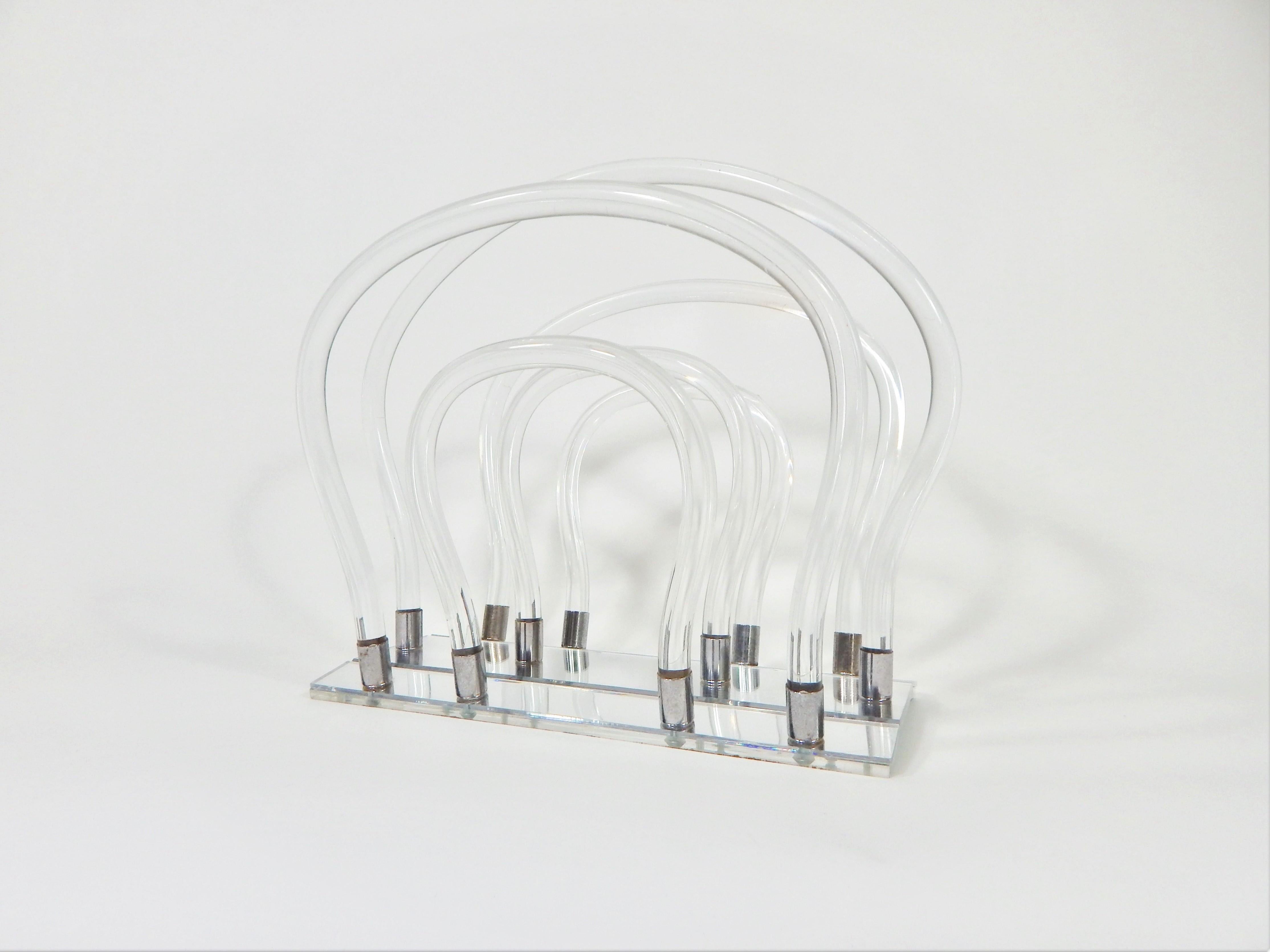 Mid-20th Century Dorothy Thorpe 1960s Lucite, Chrome and Mirror Magazine Rack