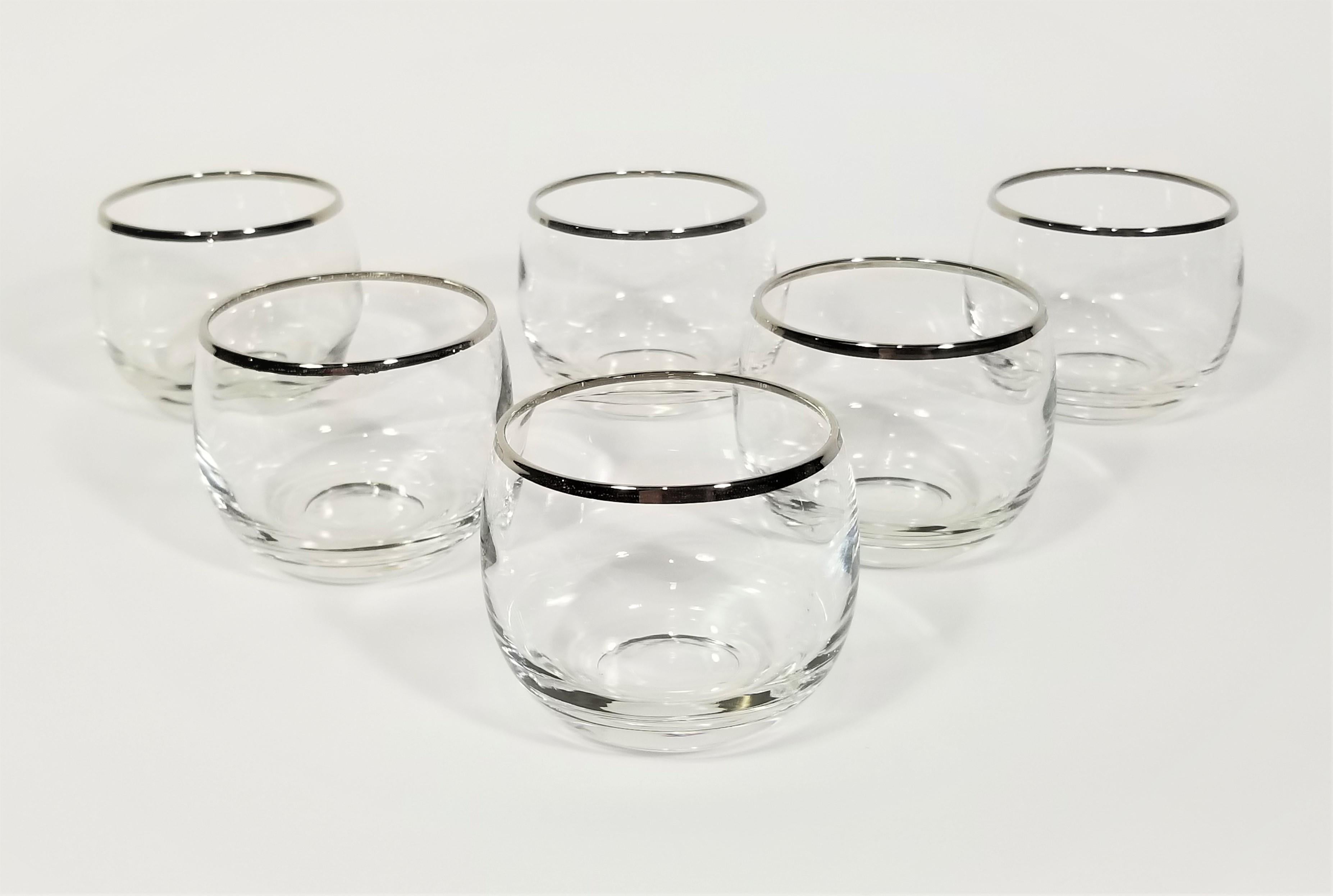 Dorothy Thorpe 1960s Mid Century Silver Rimmed 4 Oz Glassware Barware Set of 6 For Sale 6