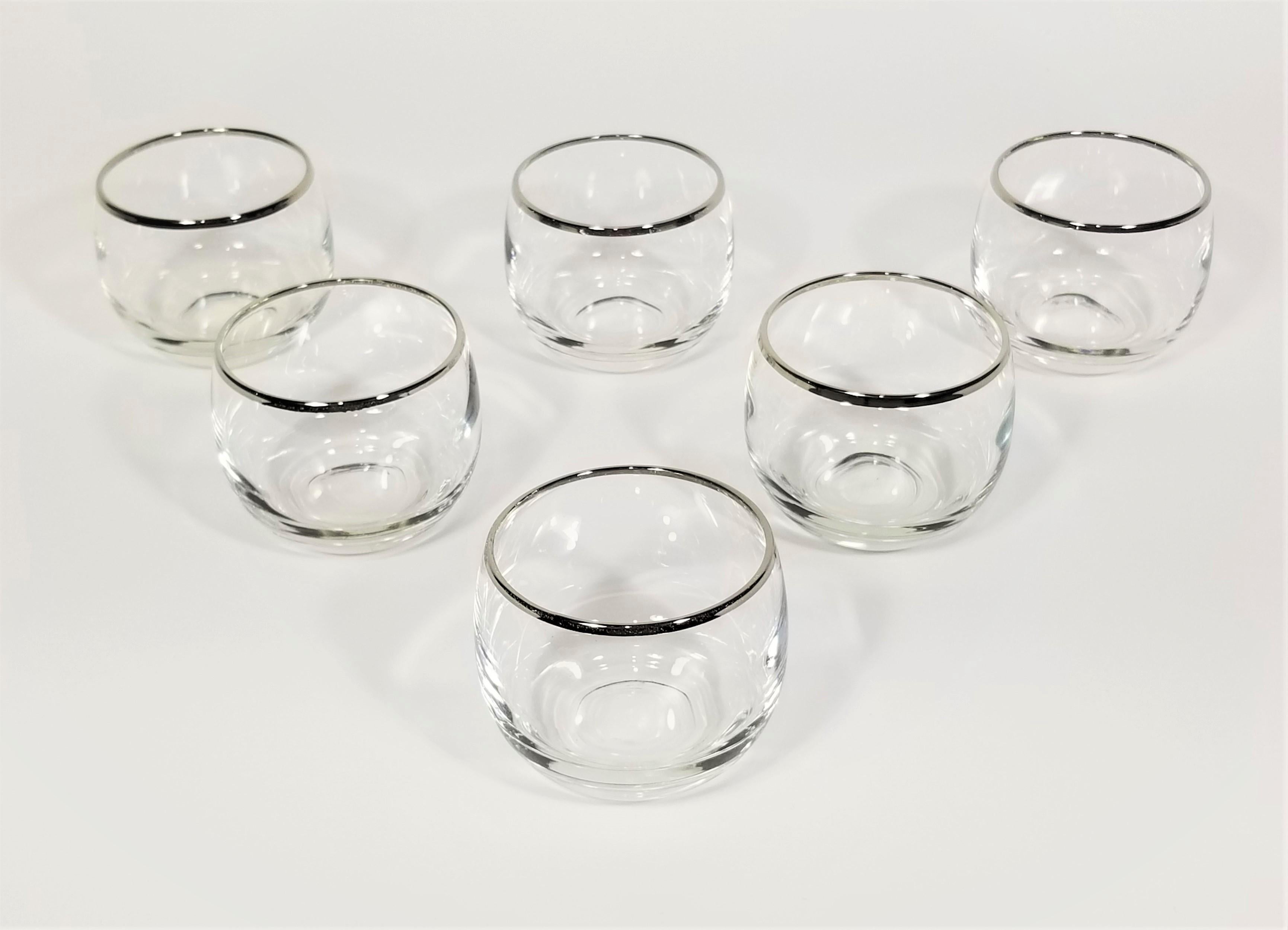 Dorothy Thorpe 1960s Mid Century Silver Rimmed 4 Oz Glassware Barware Set of 6 In Excellent Condition For Sale In New York, NY
