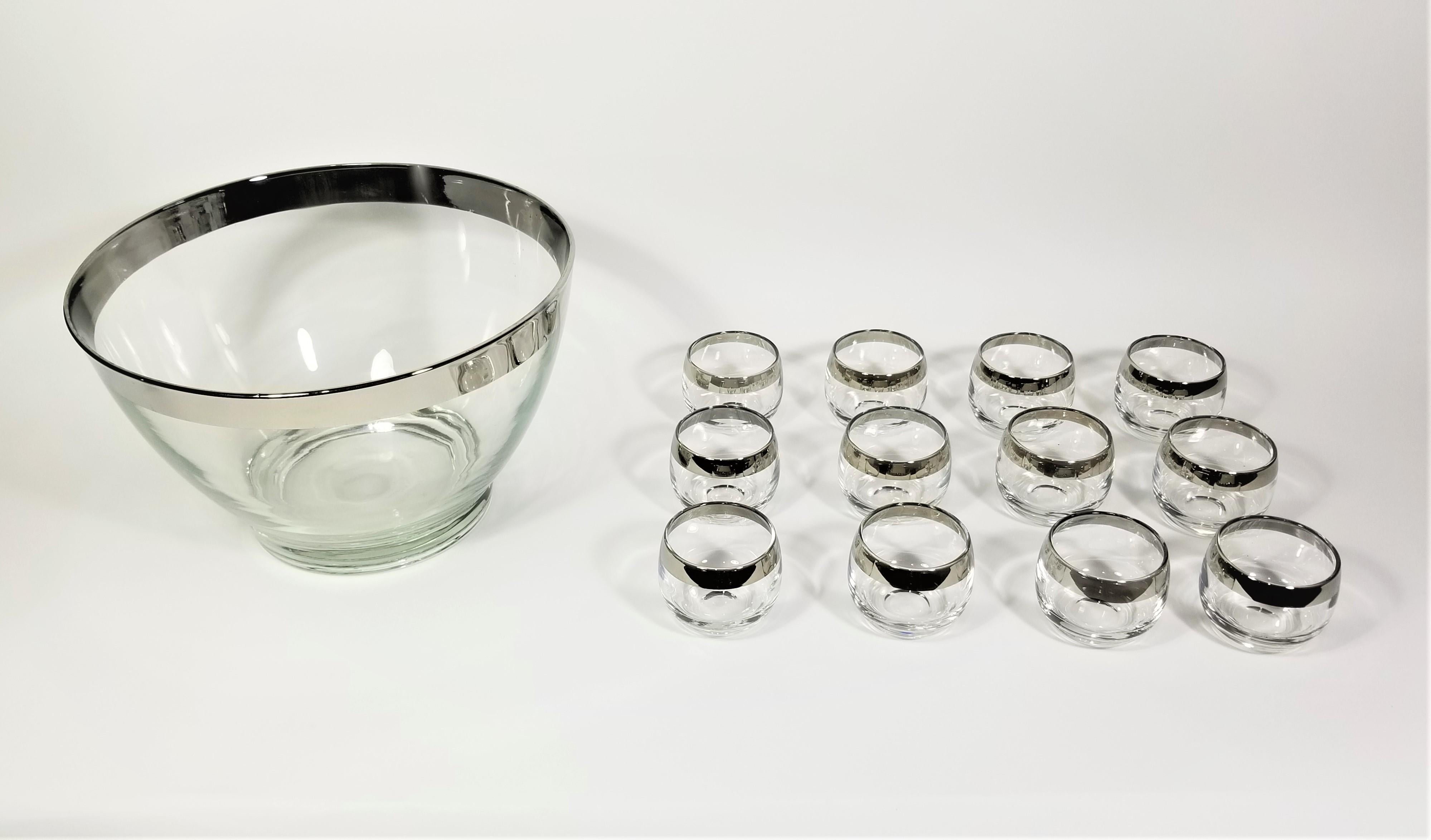 Mid-Century Modern Dorothy Thorpe 1960s Mid Century Silver Rimmed Glassware Barware 