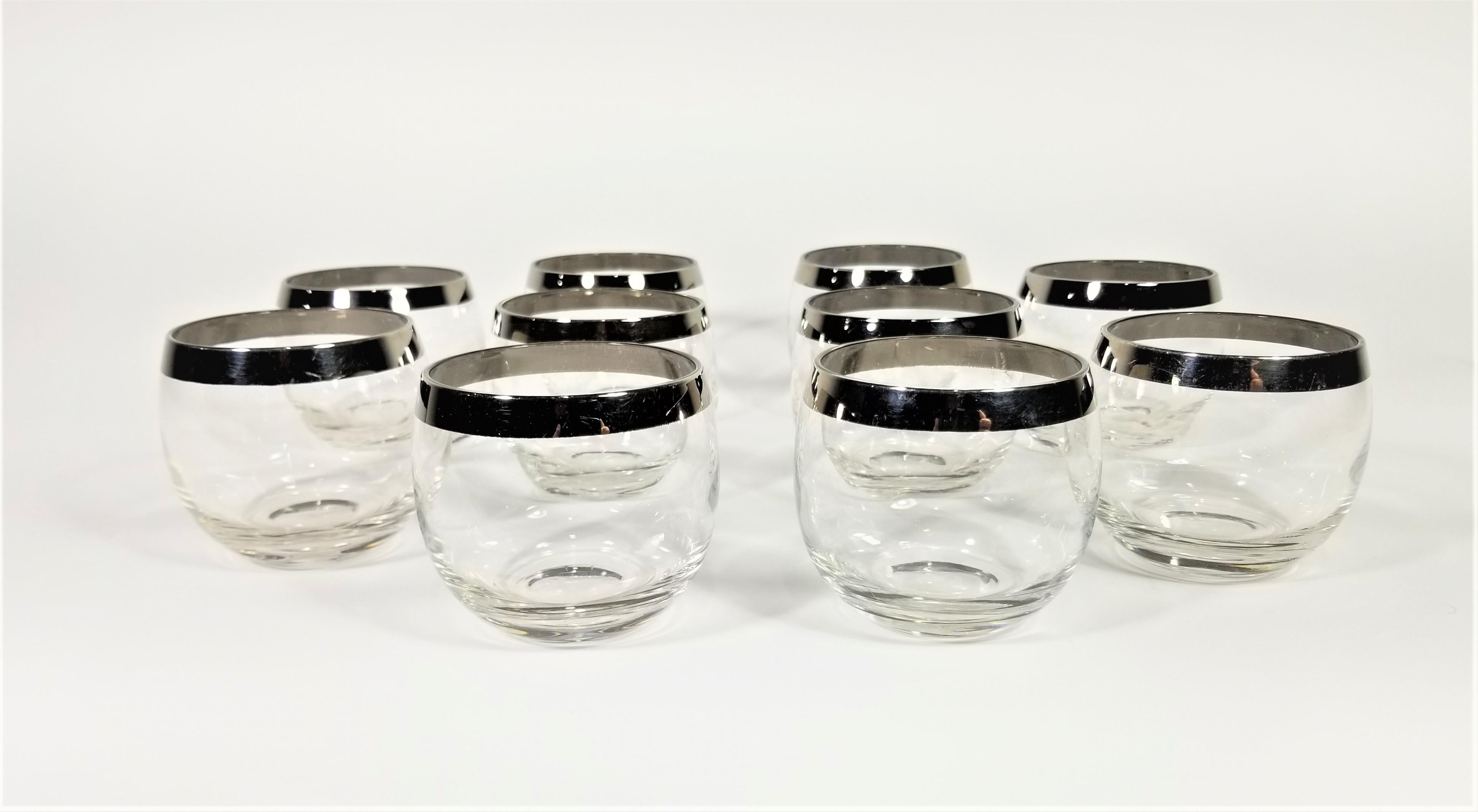 Dorothy Thorpe 1960s Midcentury Silver Rimmed Glassware Barware Set of 10 6