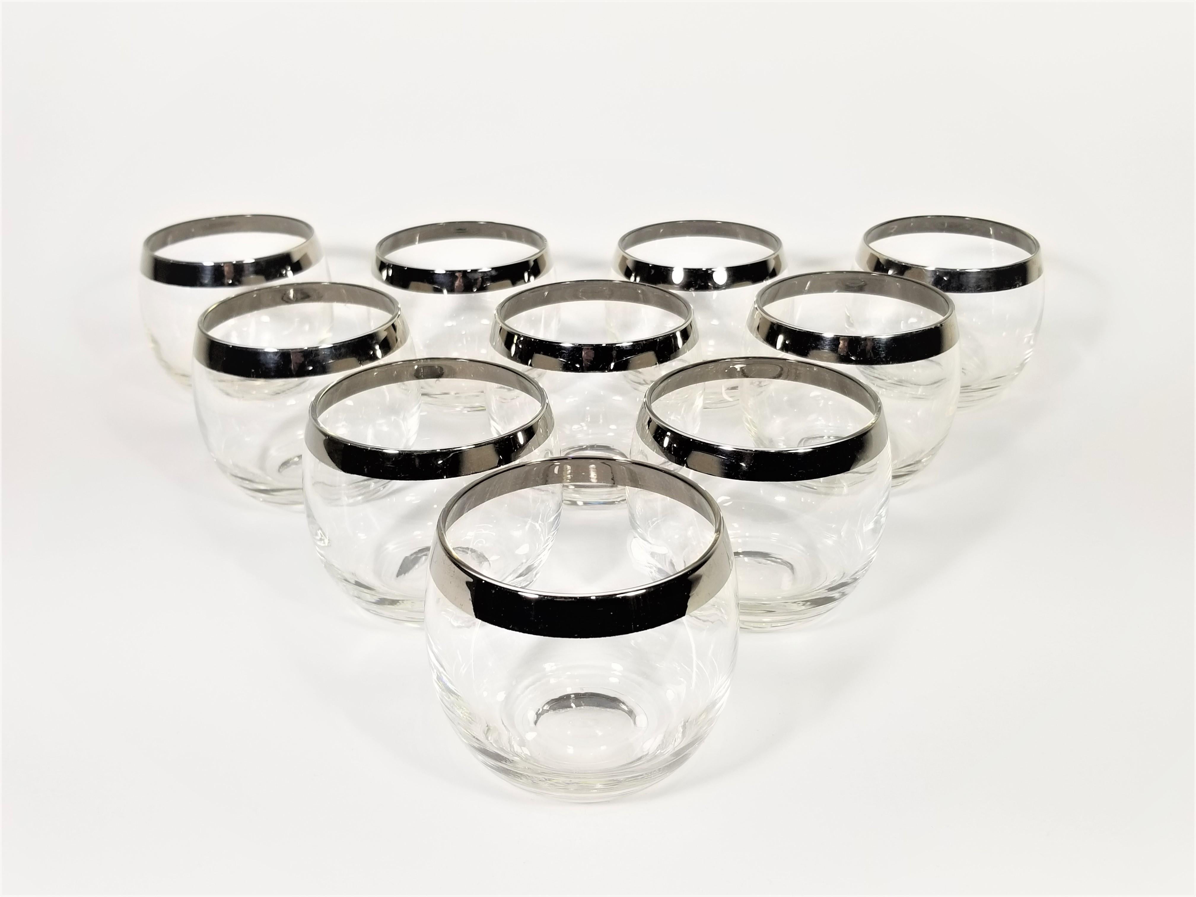 Dorothy Thorpe 1960s Midcentury Silver Rimmed Glassware Barware Set of 10 8