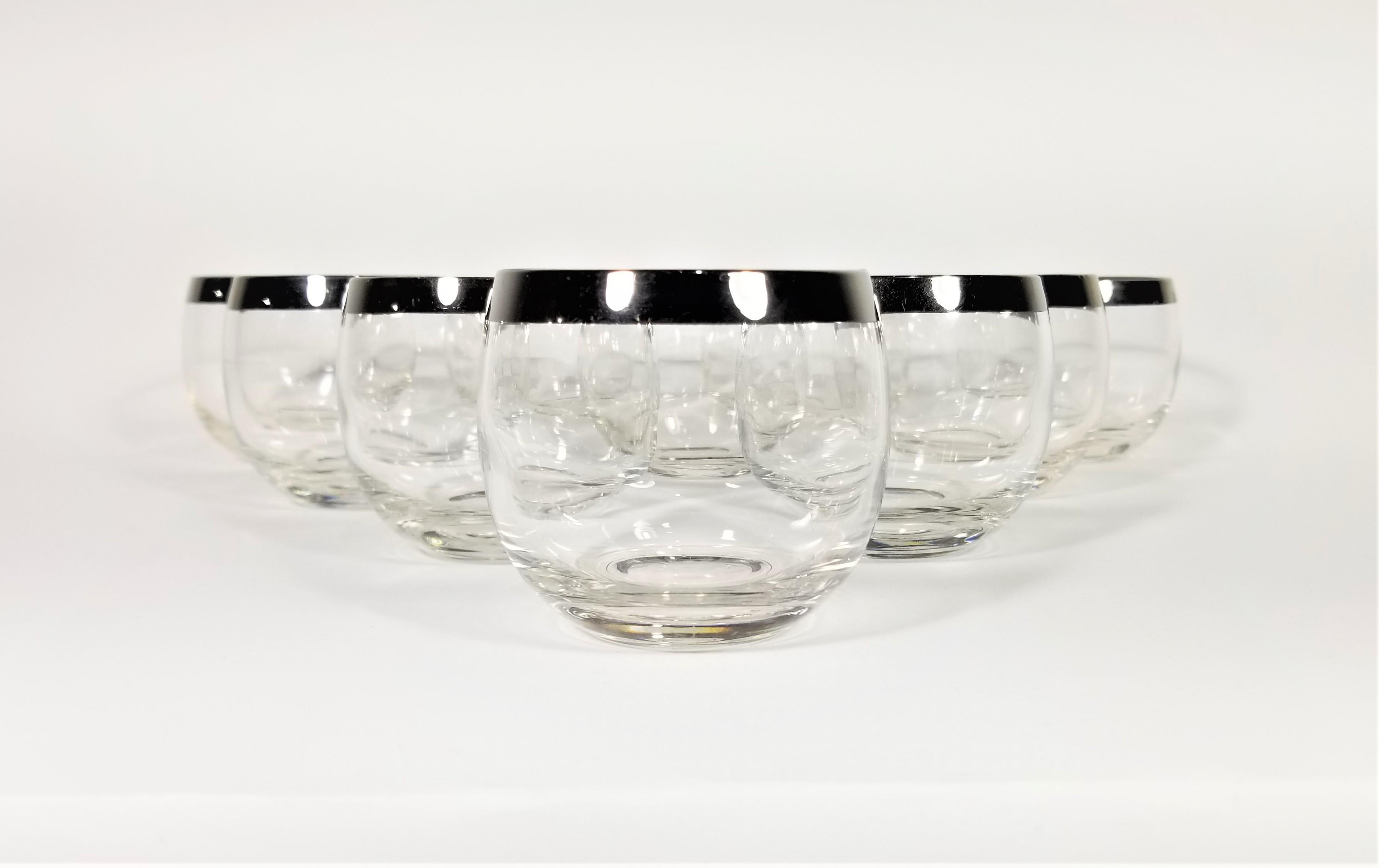 1960s midcentury Dorothy Thorpe silver rimmed glassware barware set of 10. Often referred to as
Roly Poly glasses due to there round modern design. An excellent addition to any table, home bar or bar cart.
