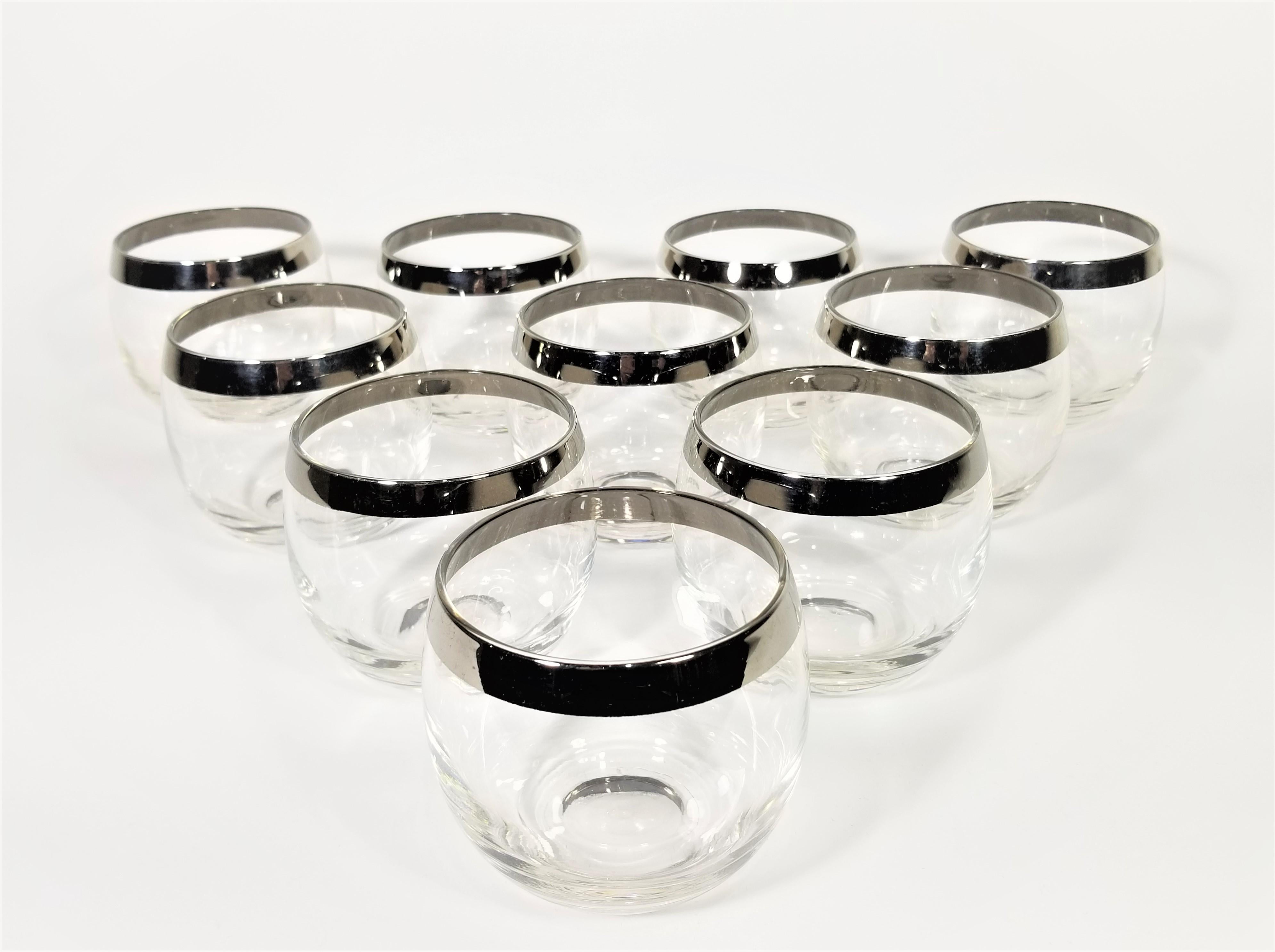 Dorothy Thorpe 1960s Midcentury Silver Rimmed Glassware Barware Set of 10 In Good Condition In New York, NY