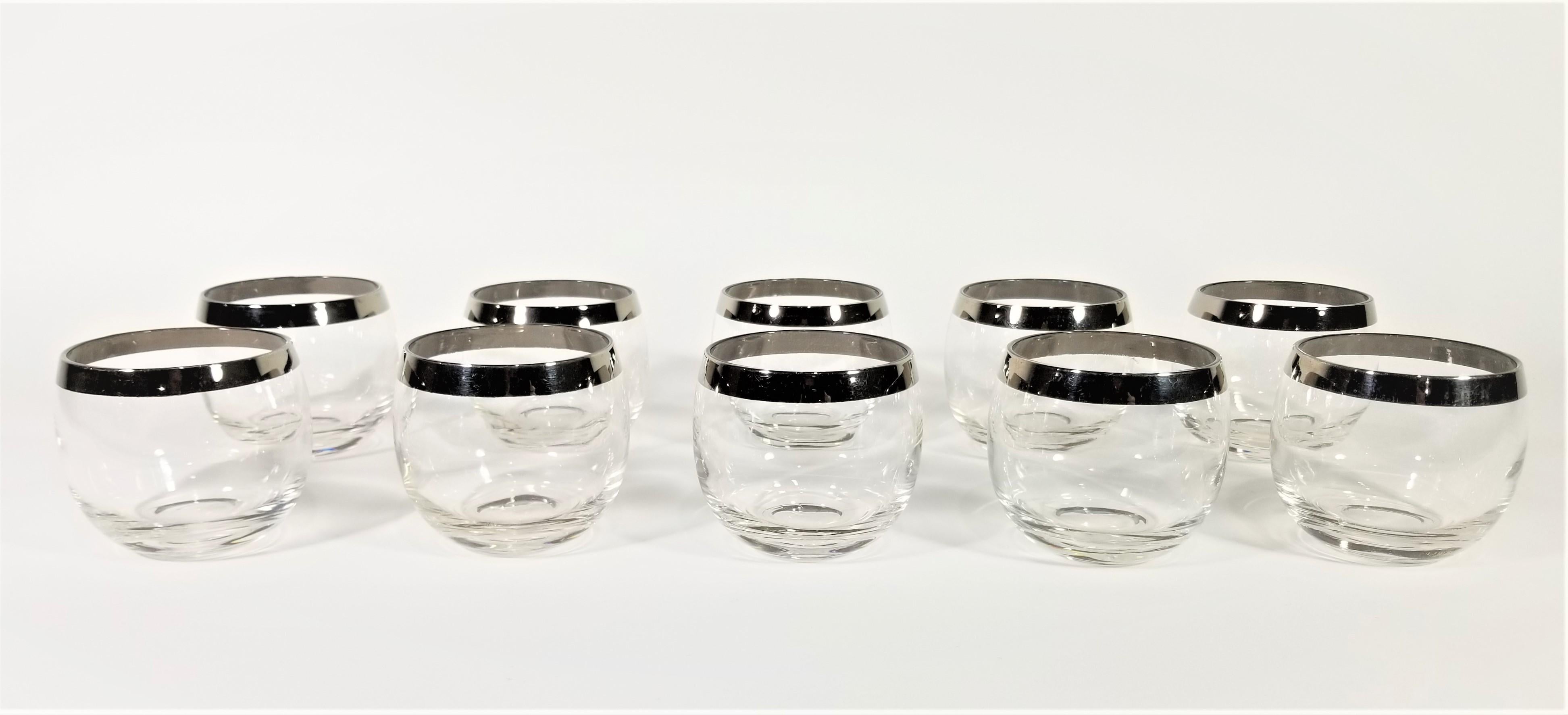 Dorothy Thorpe 1960s Midcentury Silver Rimmed Glassware Barware Set of 10 4