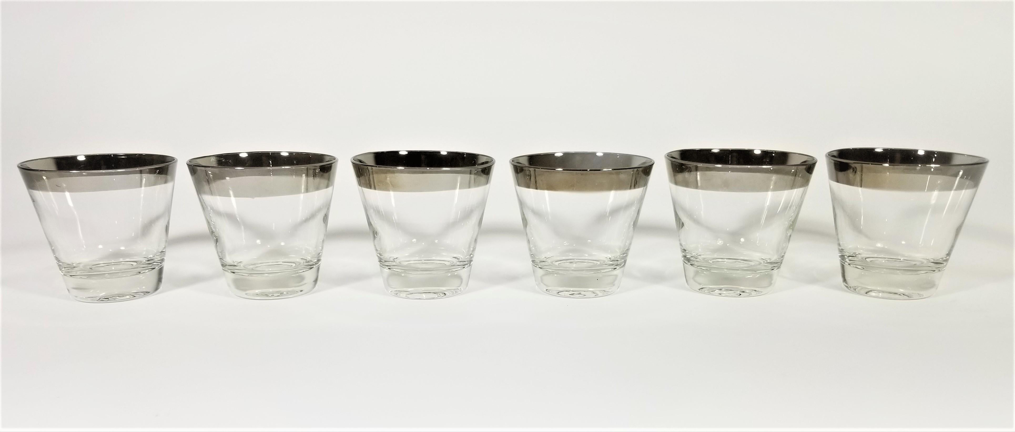 Dorothy Thorpe 1960s Midcentury Silver Rimmed Glassware Barware Set of 6 1