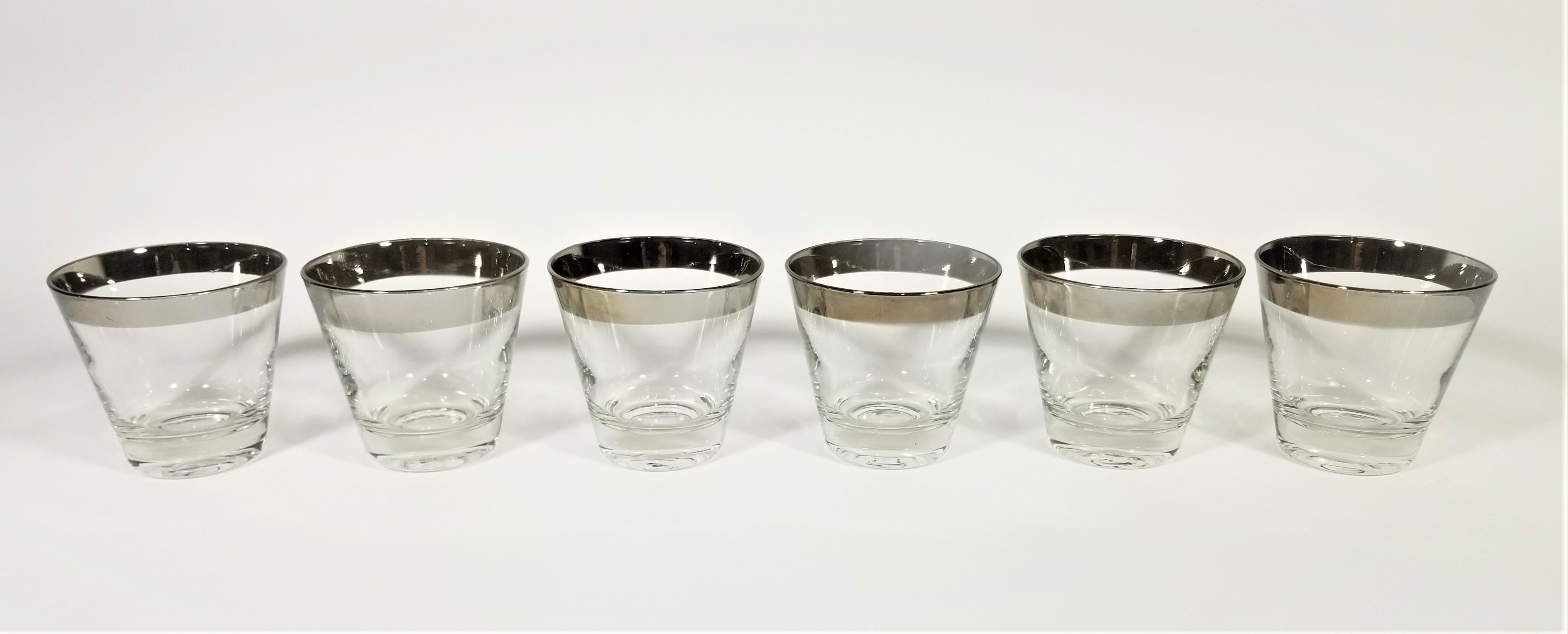 Dorothy Thorpe 1960s Midcentury Silver Rimmed Glassware Barware Set of 6 2
