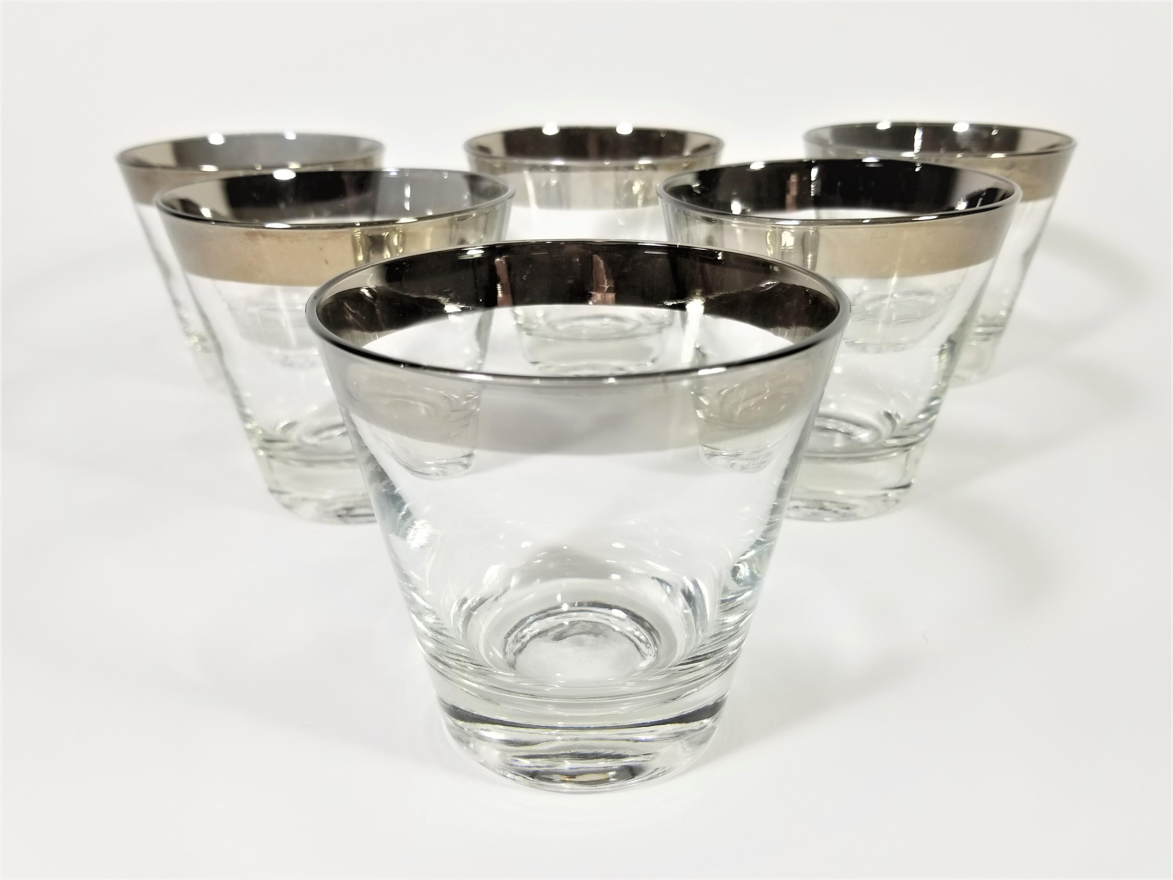 Dorothy Thorpe 1960s Midcentury Silver Rimmed Glassware Barware Set of 6 3