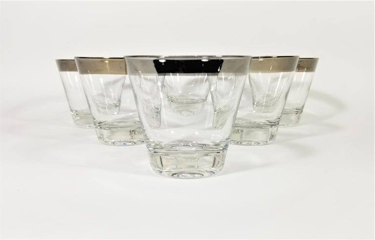 Dorothy Thorpe 1960s Midcentury Silver Rimmed Glassware Barware Set of ...