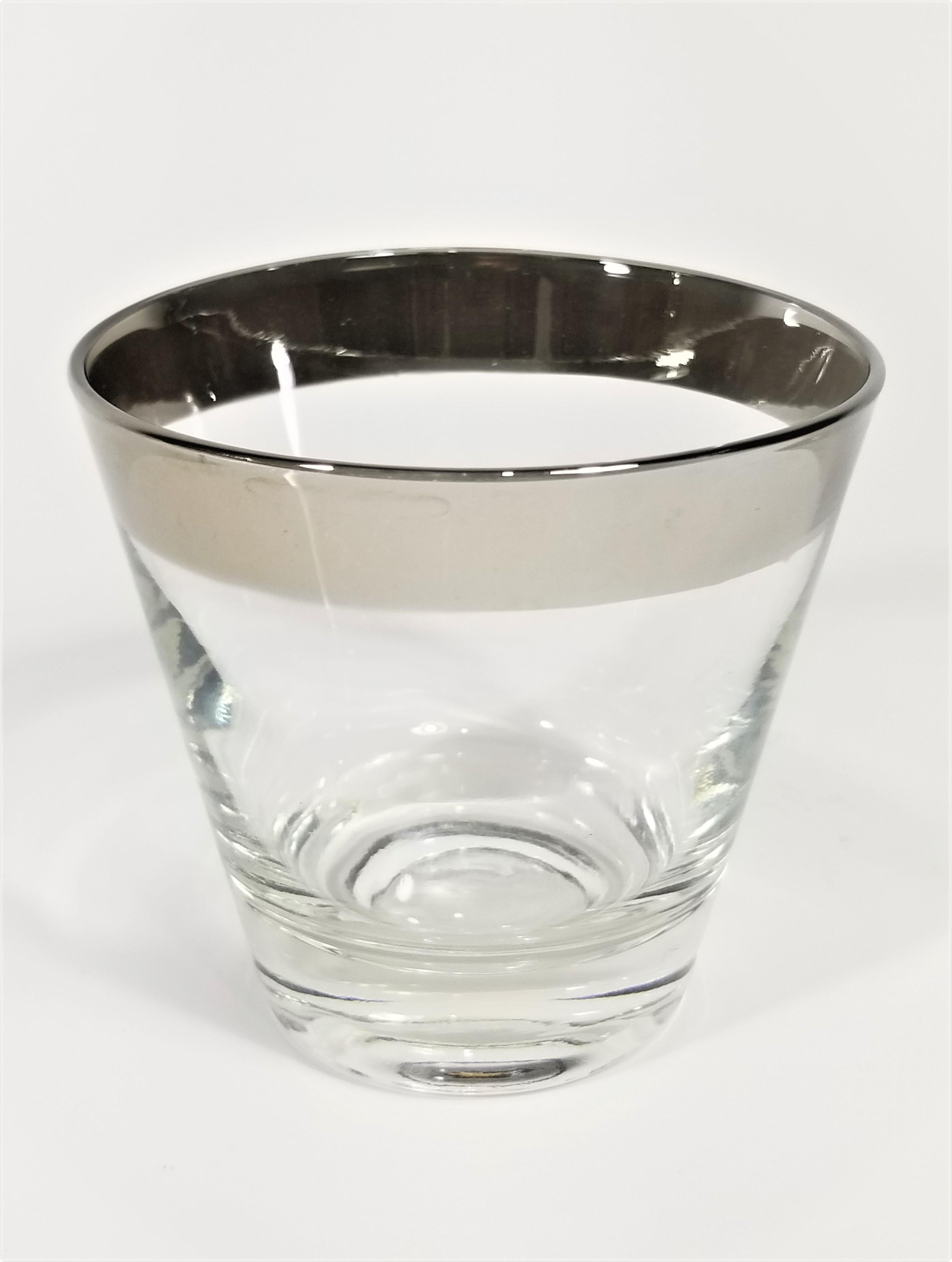 Mid-Century Modern Dorothy Thorpe 1960s Midcentury Silver Rimmed Glassware Barware Set of 6