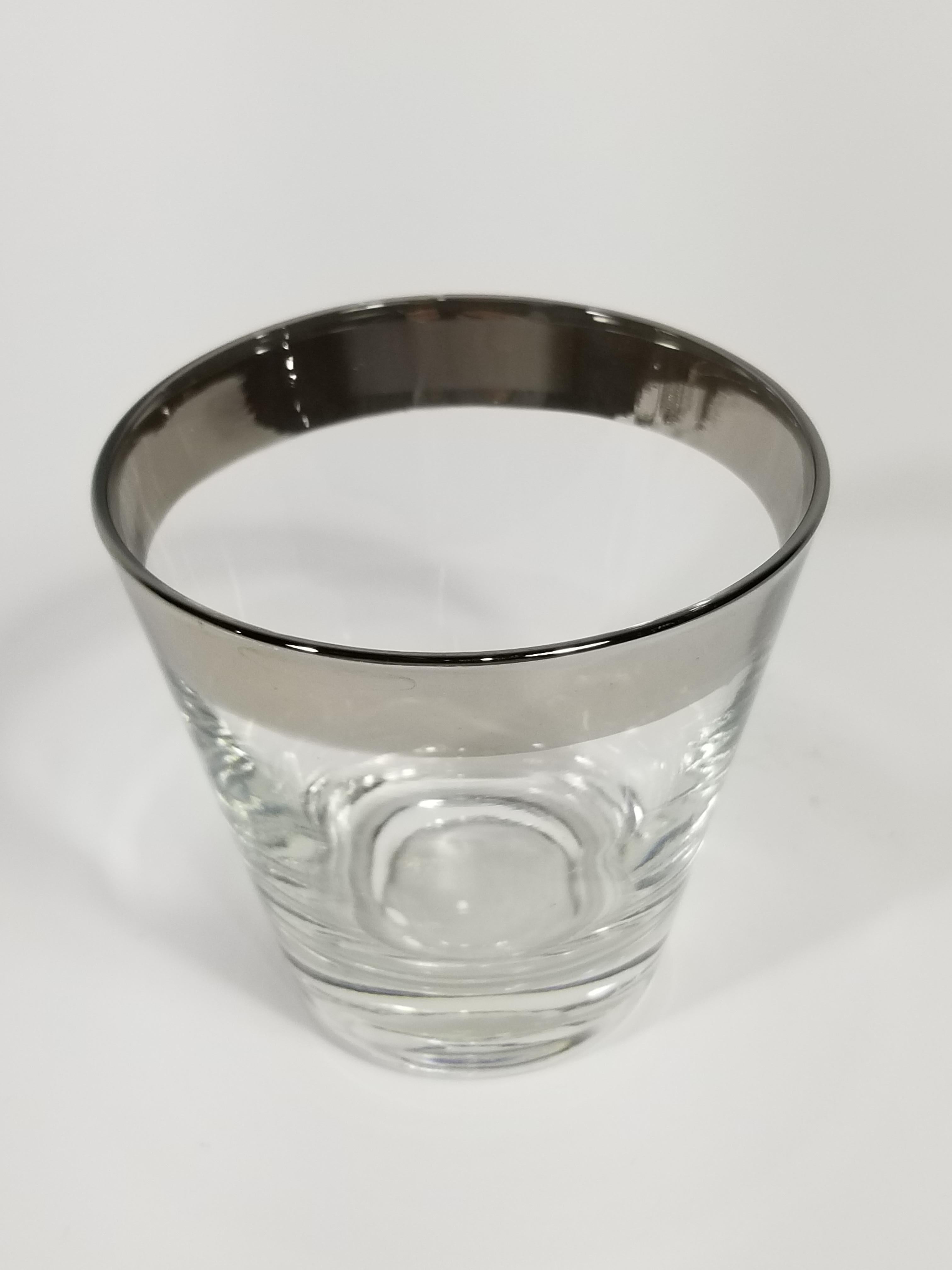 North American Dorothy Thorpe 1960s Midcentury Silver Rimmed Glassware Barware Set of 6