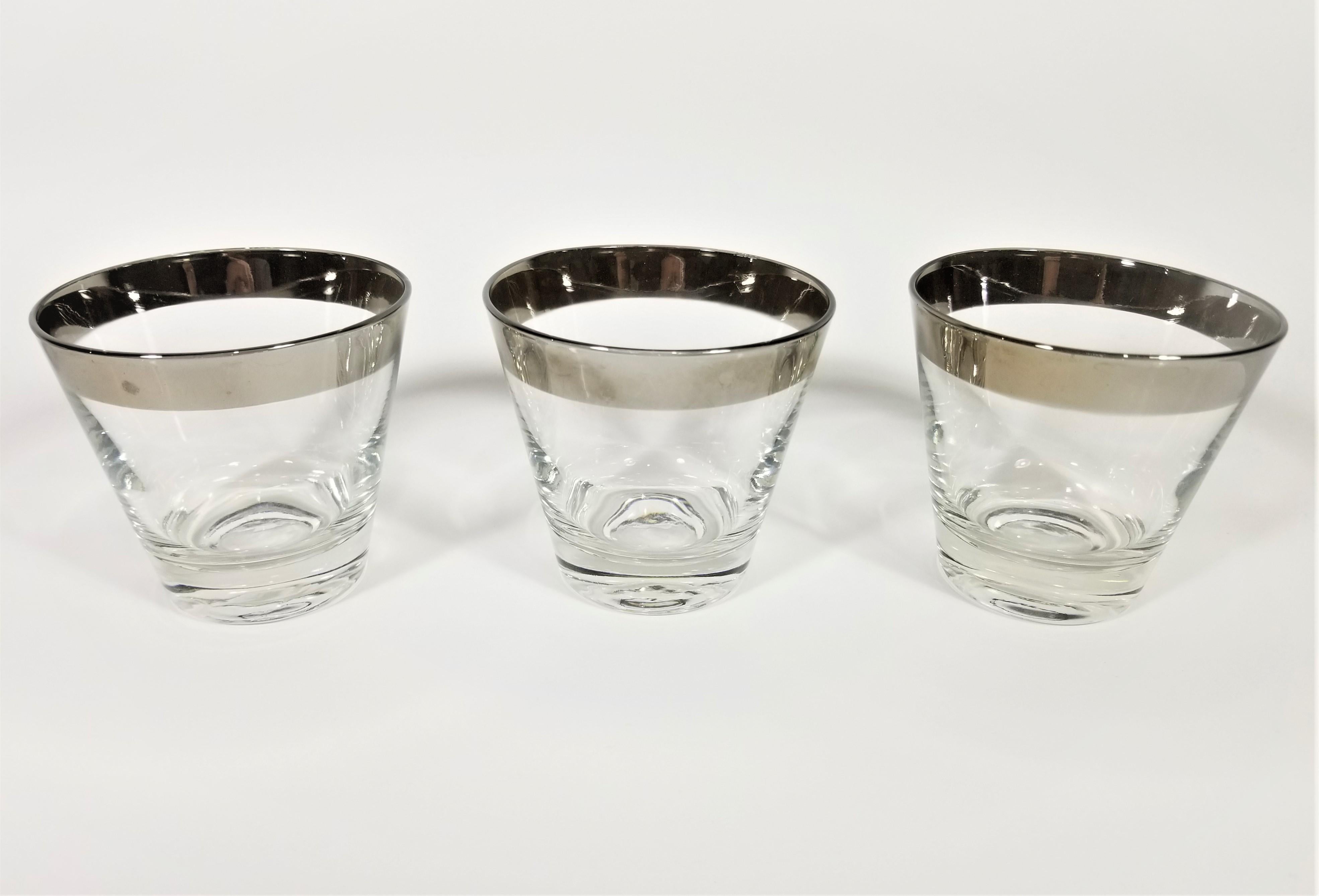 20th Century Dorothy Thorpe 1960s Midcentury Silver Rimmed Glassware Barware Set of 6