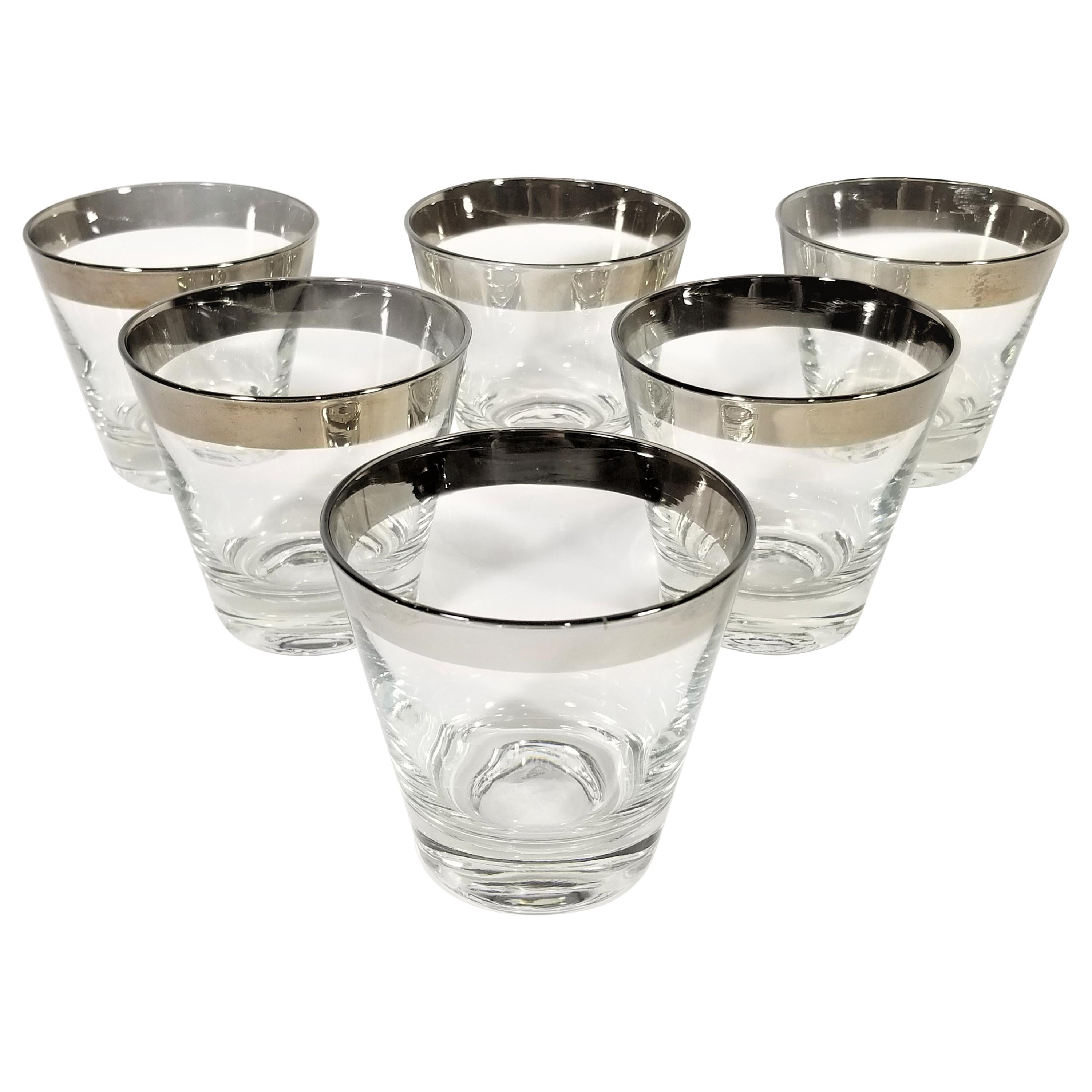 Dorothy Thorpe 1960s Midcentury Silver Rimmed Glassware Barware Set of 6