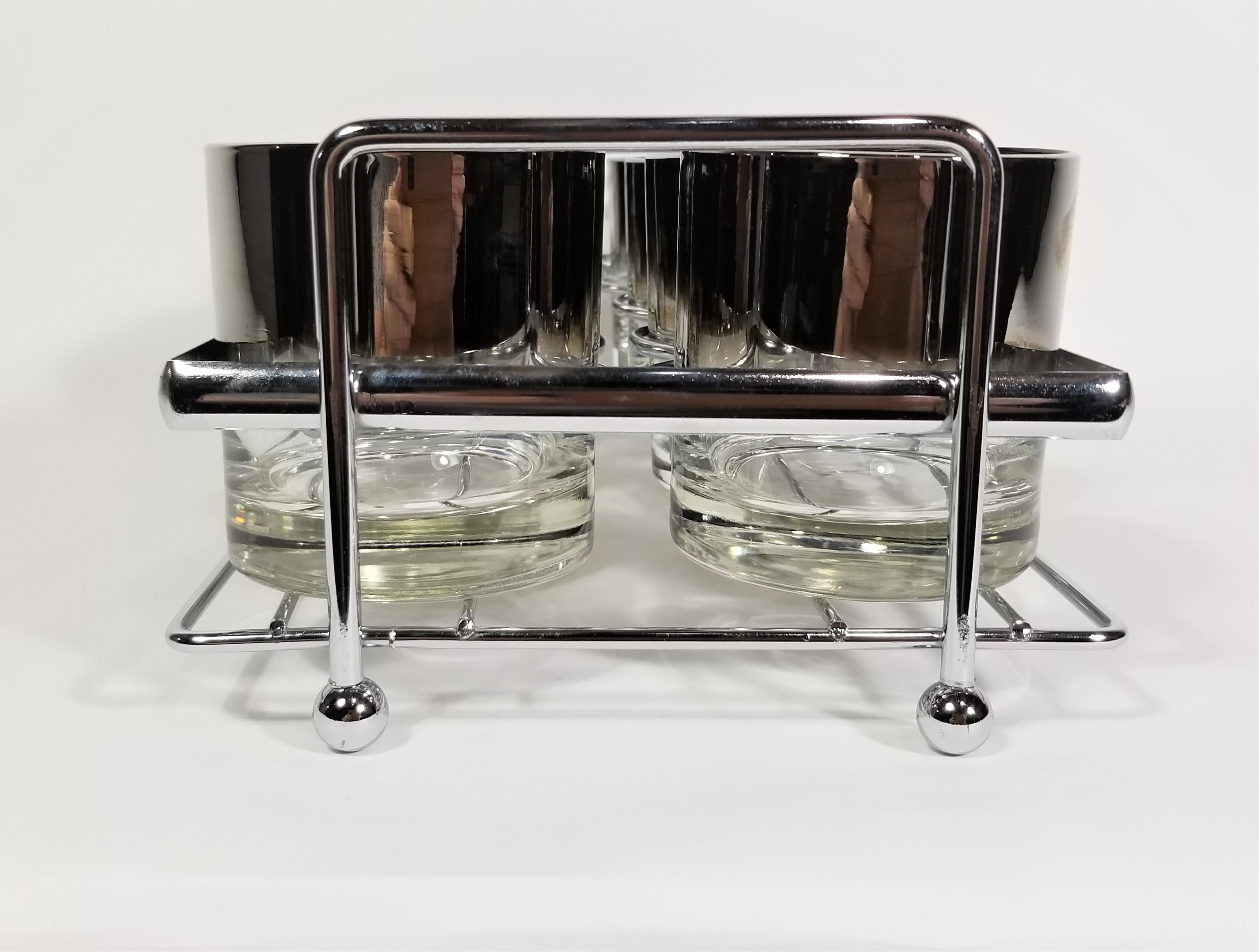 Dorothy Thorpe 1960s Silver Barware Glassware with Holder Mid Century Set of 8 3