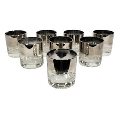 Vintage Dorothy Thorpe 1960s Silver Barware Glassware with Holder Mid Century Set of 8