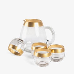 Dorothy Thorpe 22k Gold Rim Band Roly Poly Glasses & Pitcher Drinks Set - 5 Pcs