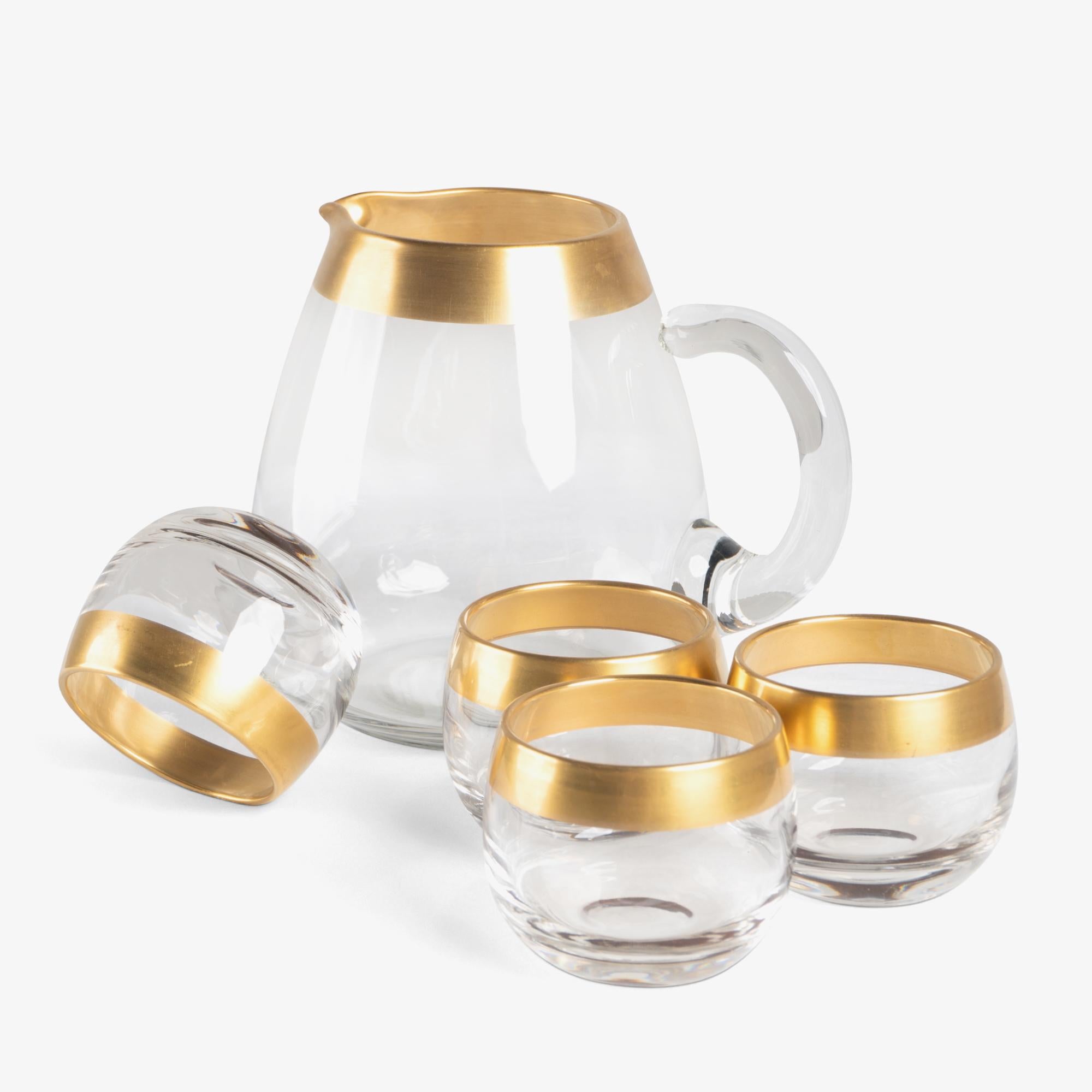 Dorothy Thorpe 22k Gold Rim Band Roly Poly Glasses & Pitcher Drinks Set - 5 Pcs 4