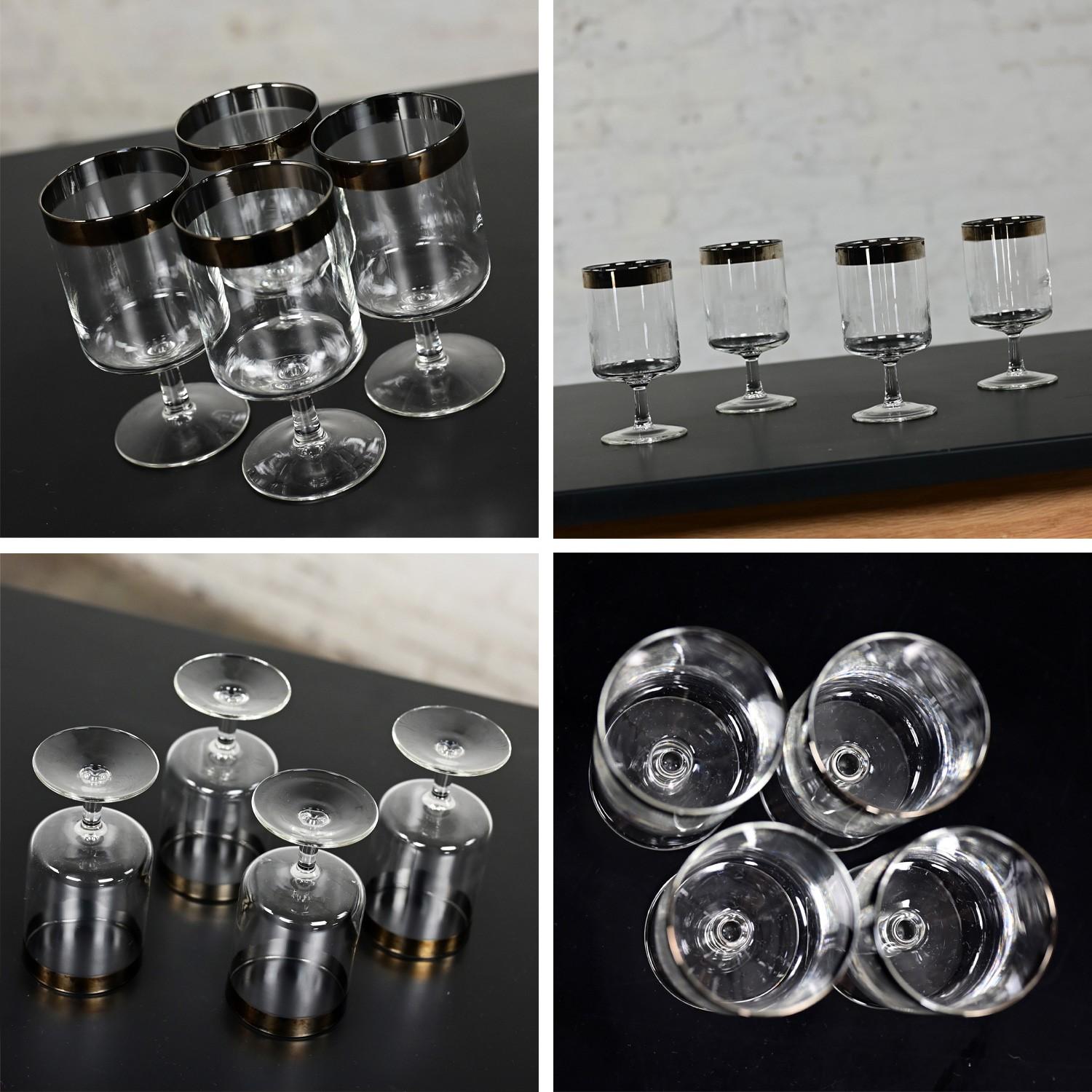 Dorothy Thorpe Allegro Style Set 5 Tumblers 4 Stems & Black Kraftware Ice Bucket For Sale 3
