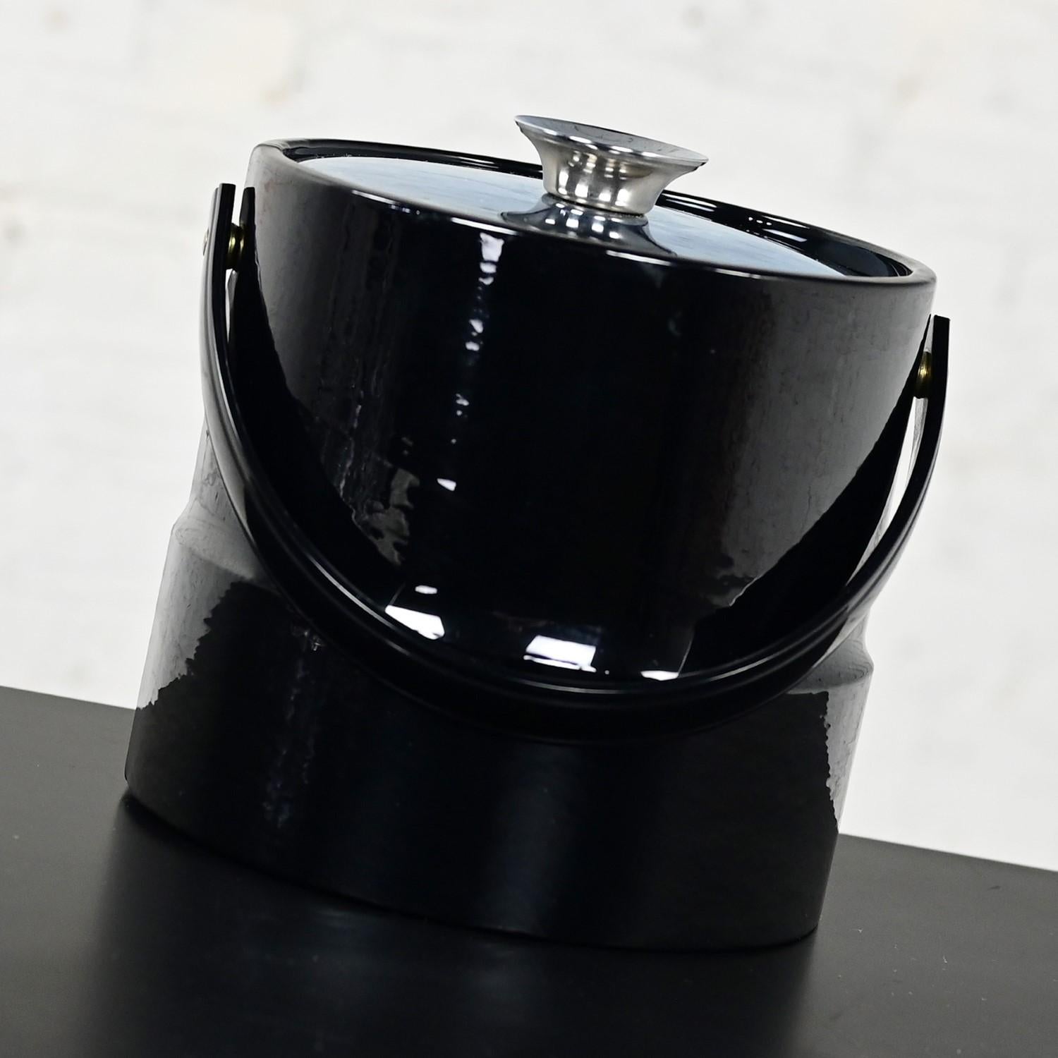 Faux Leather Dorothy Thorpe Allegro Style Set 5 Tumblers 4 Stems & Black Kraftware Ice Bucket For Sale