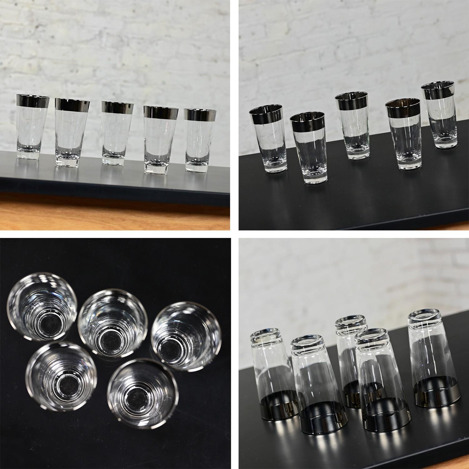 Dorothy Thorpe Allegro Style Set 5 Tumblers 4 Stems & Black Kraftware Ice Bucket For Sale 1