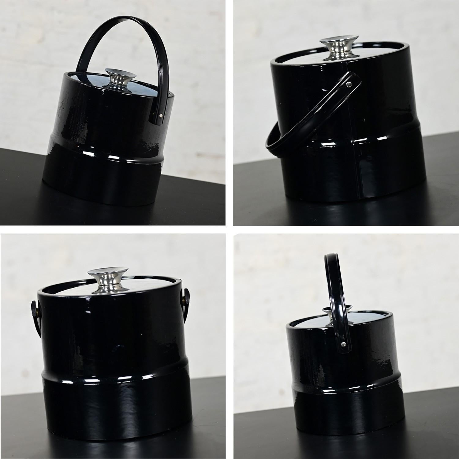 Dorothy Thorpe Allegro Style Set 5 Tumblers 4 Stems & Black Kraftware Ice Bucket For Sale 2